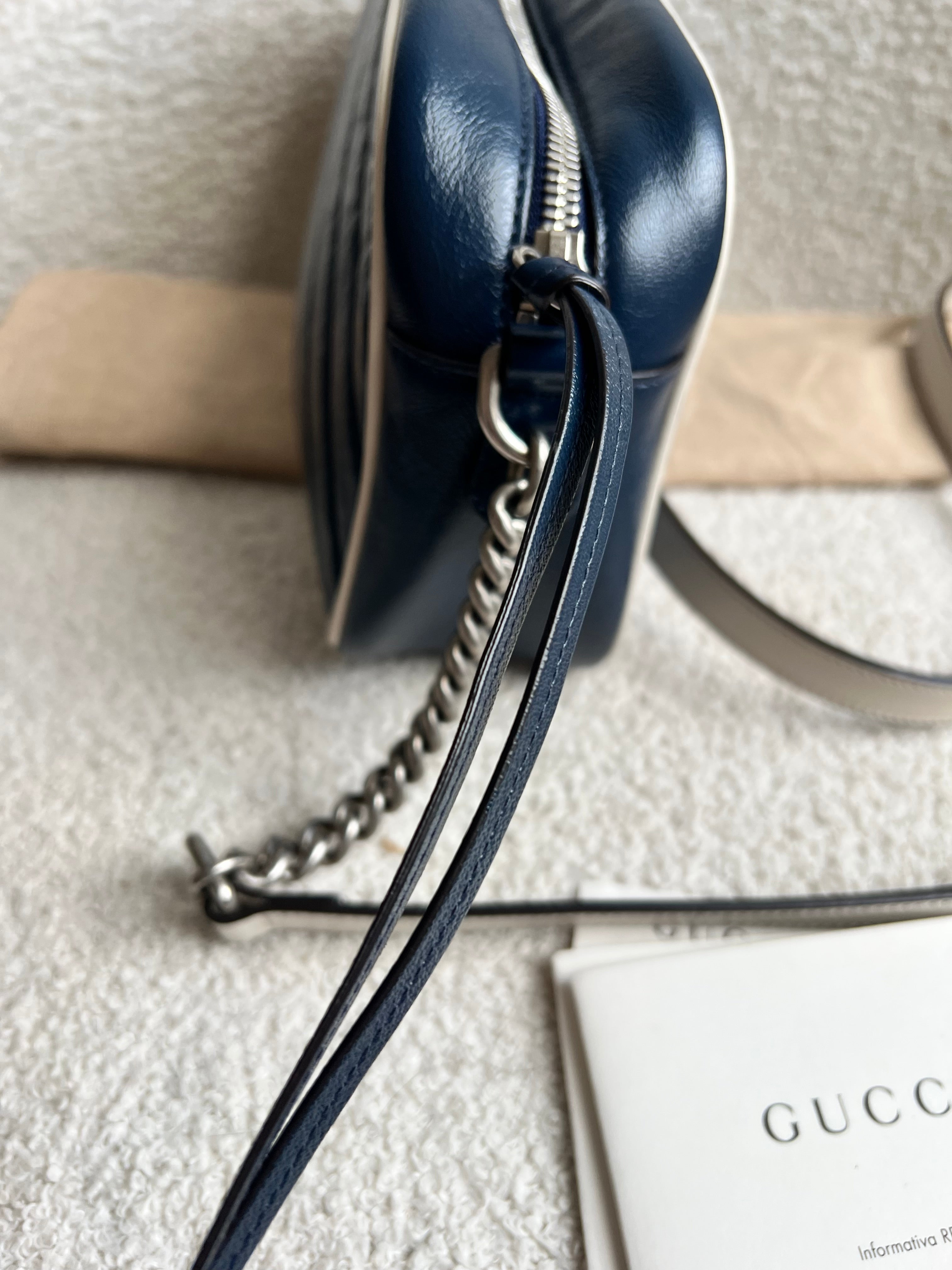 Gucci Torchon GG Navy Marmont Small Shoulder Bag