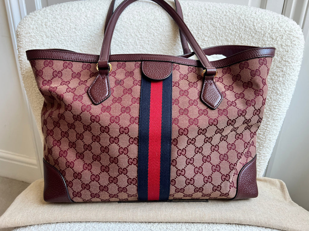 Gucci Burgundy Ophidia GG Supreme Medium Tote