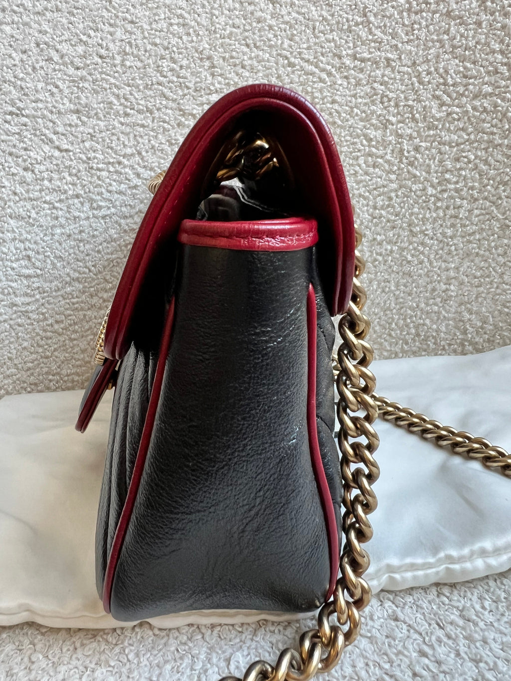 Gucci GG Black and Red Torchon Marmont Small Shoulder Bag