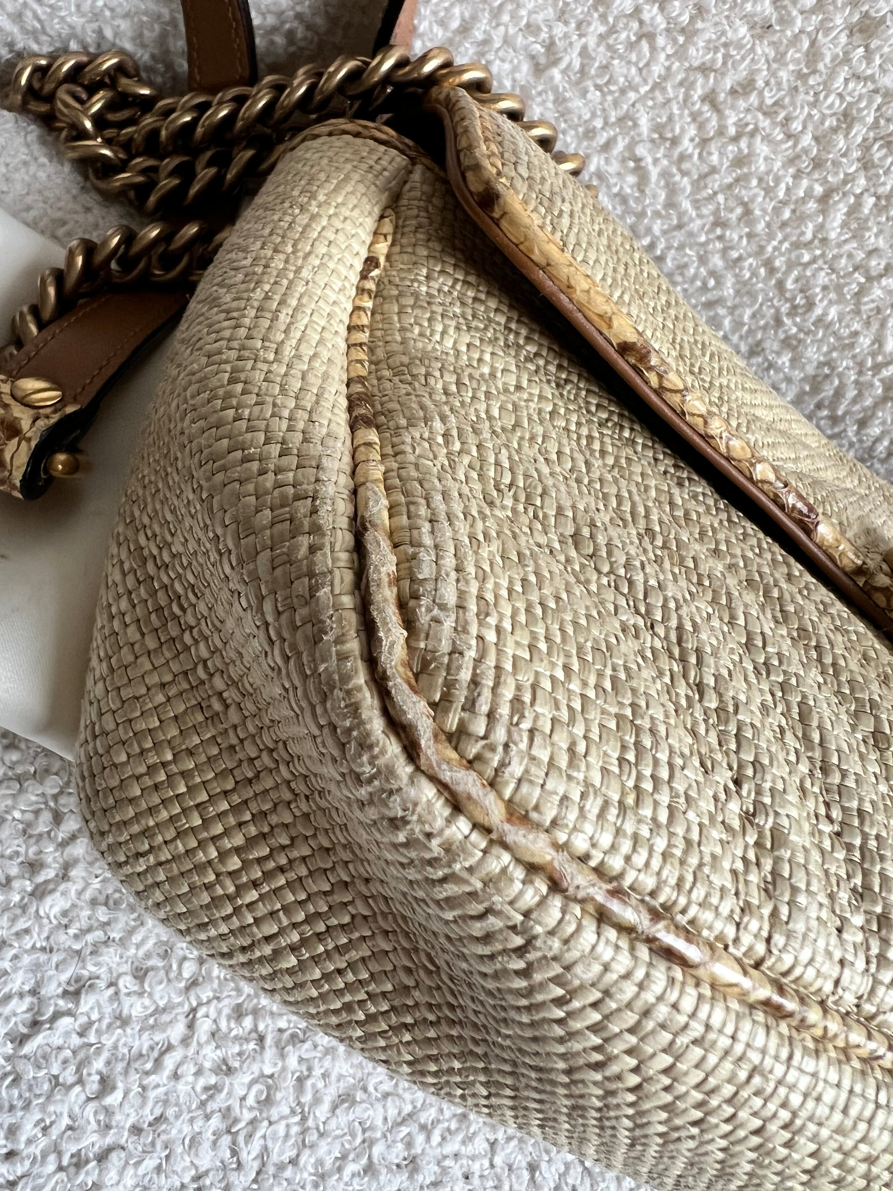 Gucci GG Beige Raffia Marmont Small Shoulder Bag (RRP £1,570)