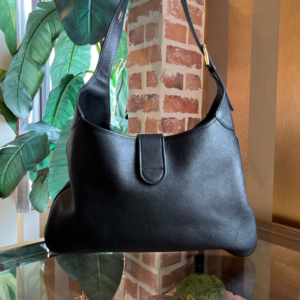 GUCCI Aphrodite Black Leather Hobo Bag