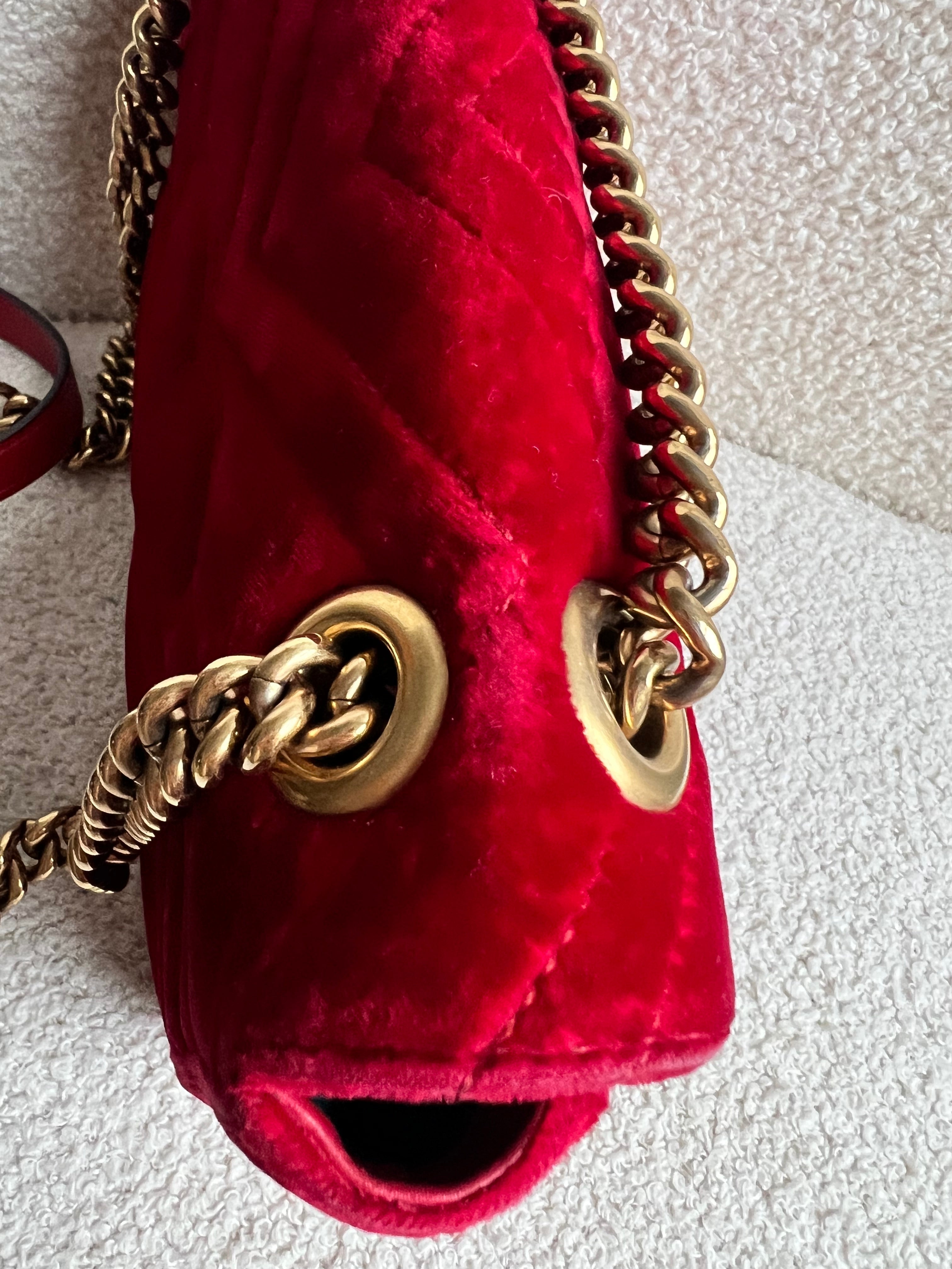 Gucci GG Mini Red Velvet Marmont Mini Shoulder Bag (RRP £1295)