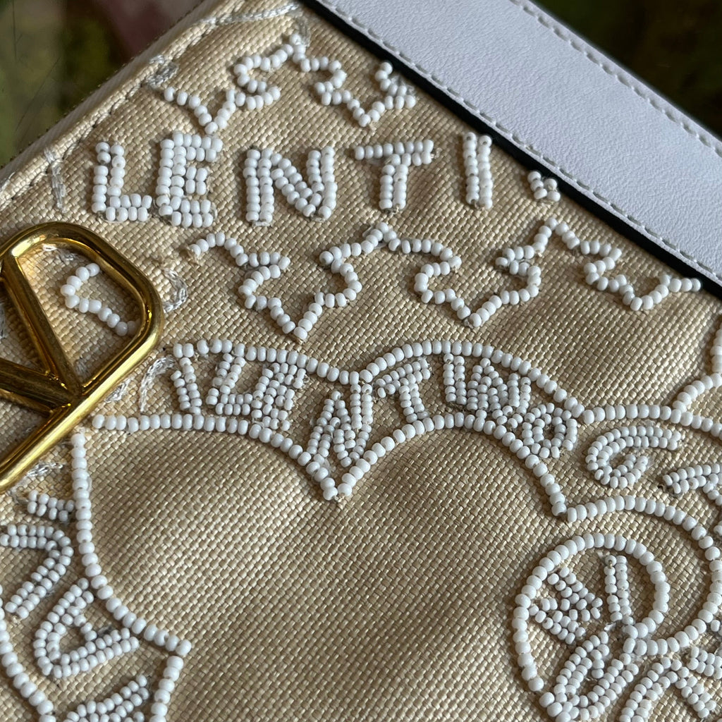 VALENTINO White Beaded Pouch Bag
