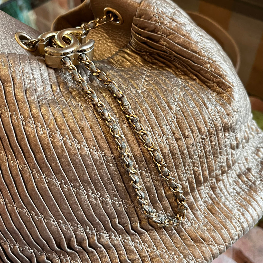 CHANEL Coco Pleats Paris-Greece Lambskin Gold Bucket Bag