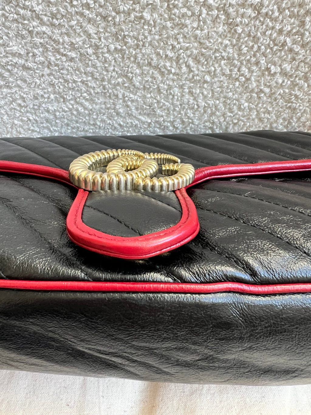 Gucci GG Black and Red Torchon Marmont Small Shoulder Bag