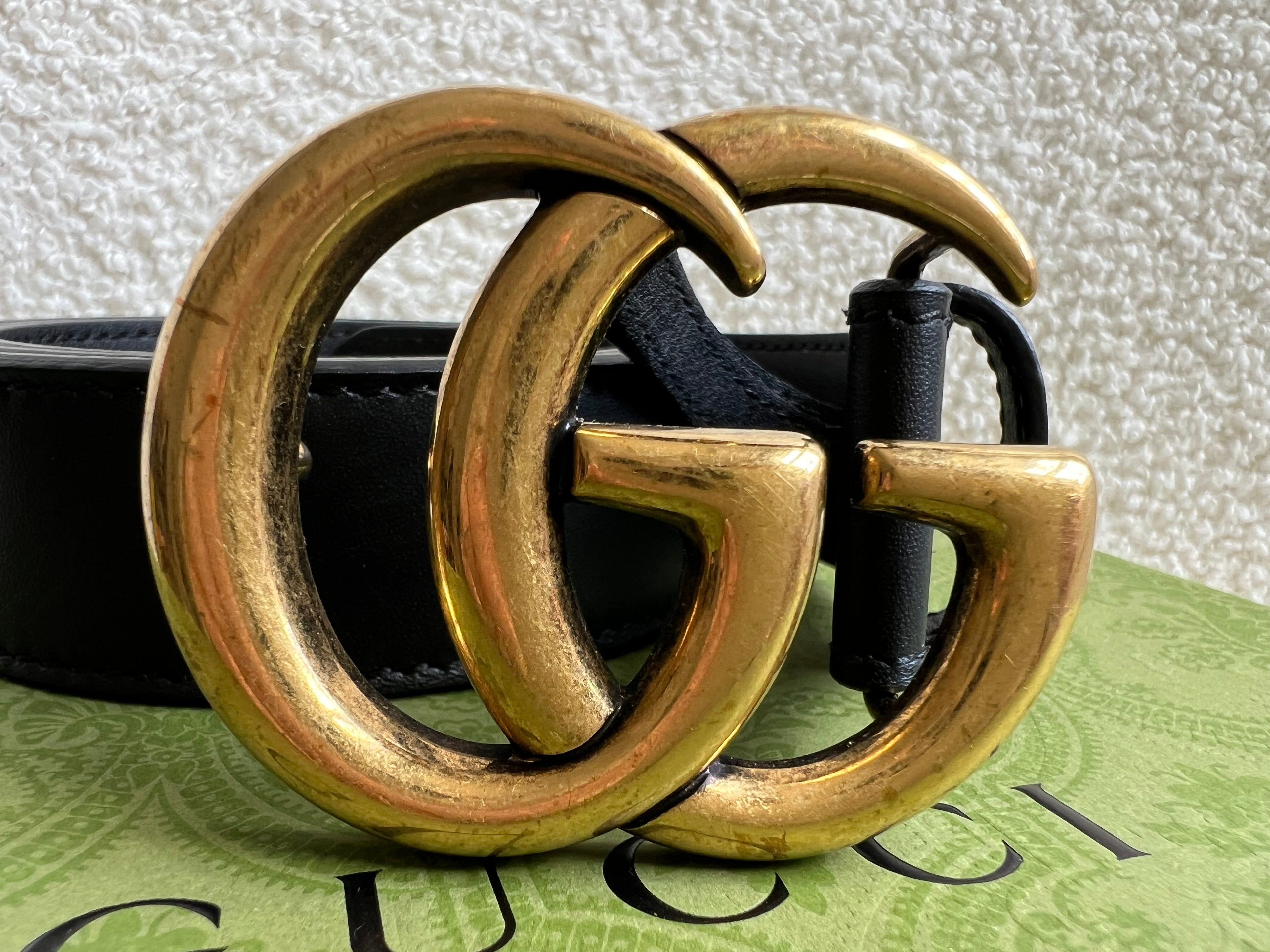 Gucci GG Marmont Black Leather Belt with Gold Buckle (RRP £395)