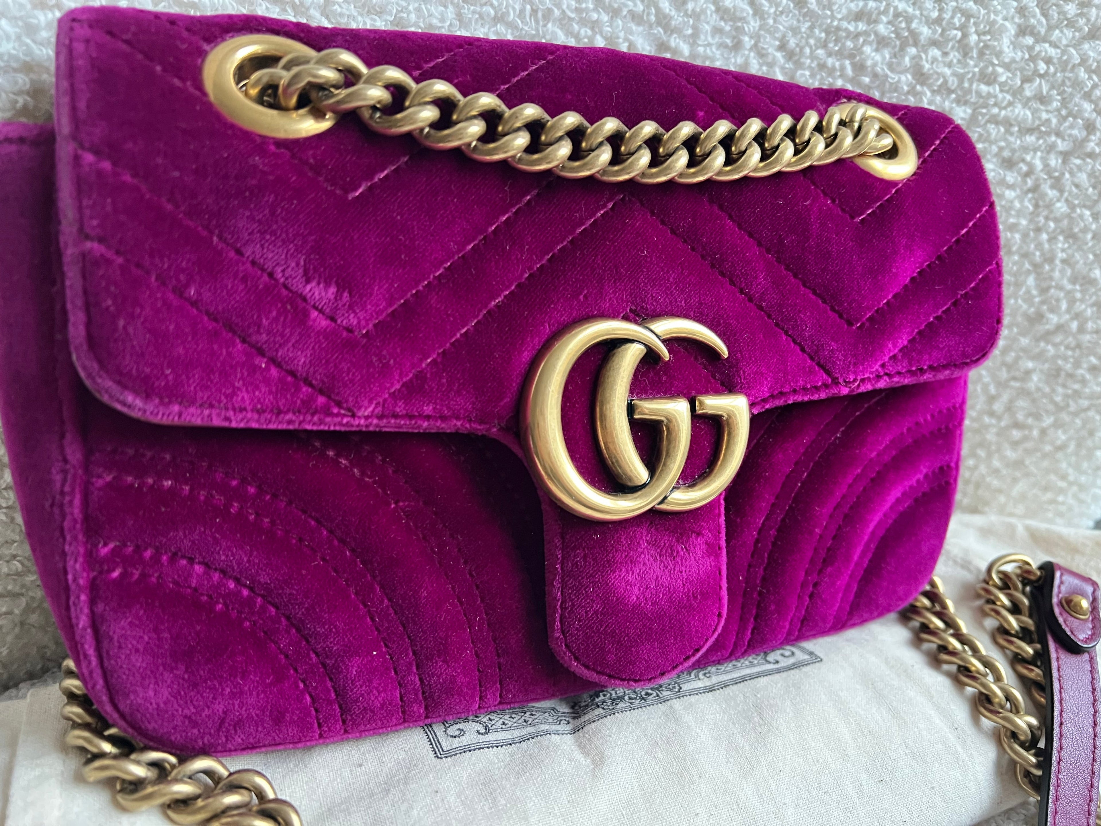 Gucci GG Mini Fuchsia Velvet Marmont Mini Shoulder Bag (RRP £1295)