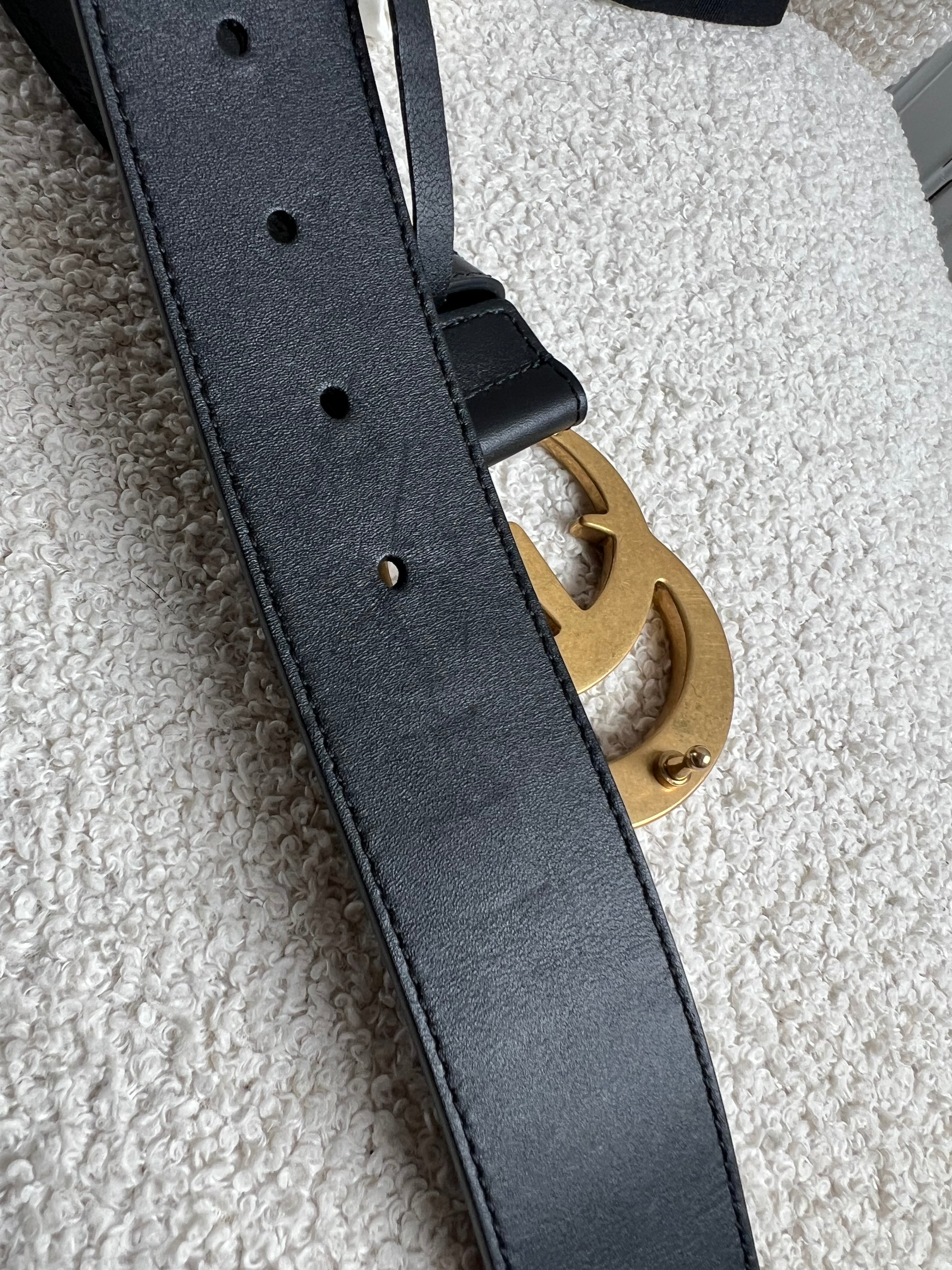 Gucci GG Marmont Black Wide Leather Belt with Shiny Gold Buckle (RRP £410)