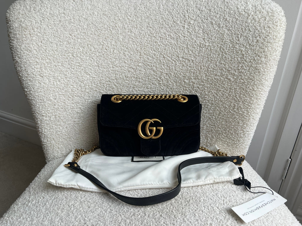 Gucci GG Black Velvet Marmont Mini Shoulder Bag (RRP £1395)