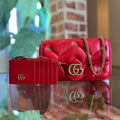 GUCCI GG Marmont Mini Red Matelassé Double G Studs Torchon Shoulder Bag