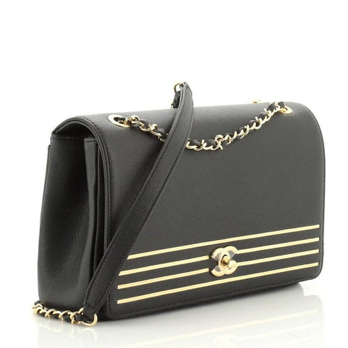 CHANEL Caviar Leather Captain Gold Flap Bag