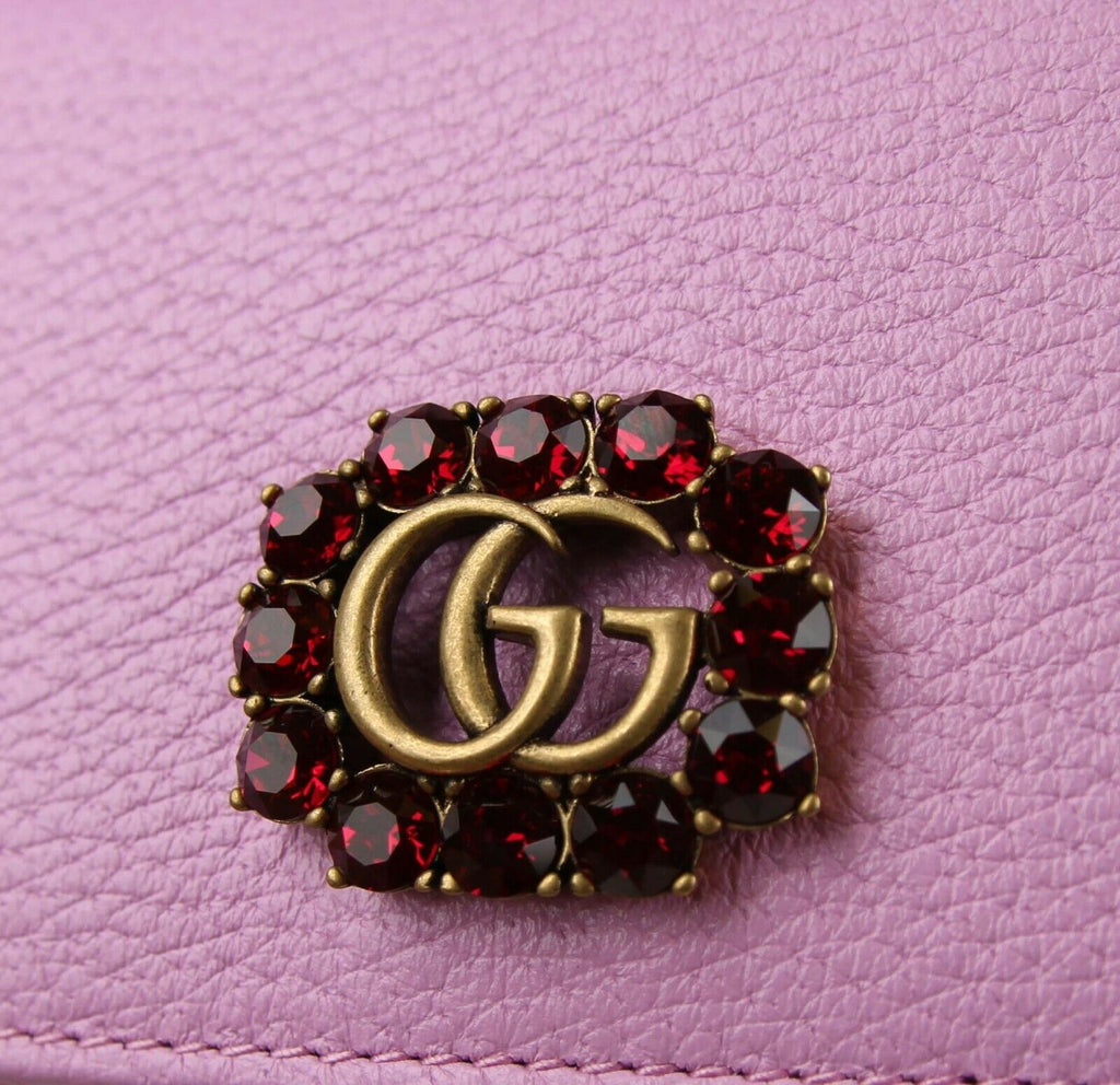Gucci GG Marmont Pink Leather Crystal Wallet