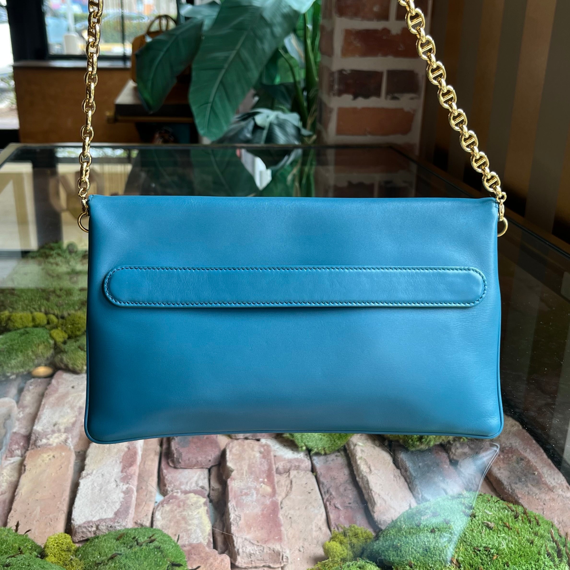 CHRISTIAN DIOR DiorDouble Medium Blue Smooth Calfskin Clutch