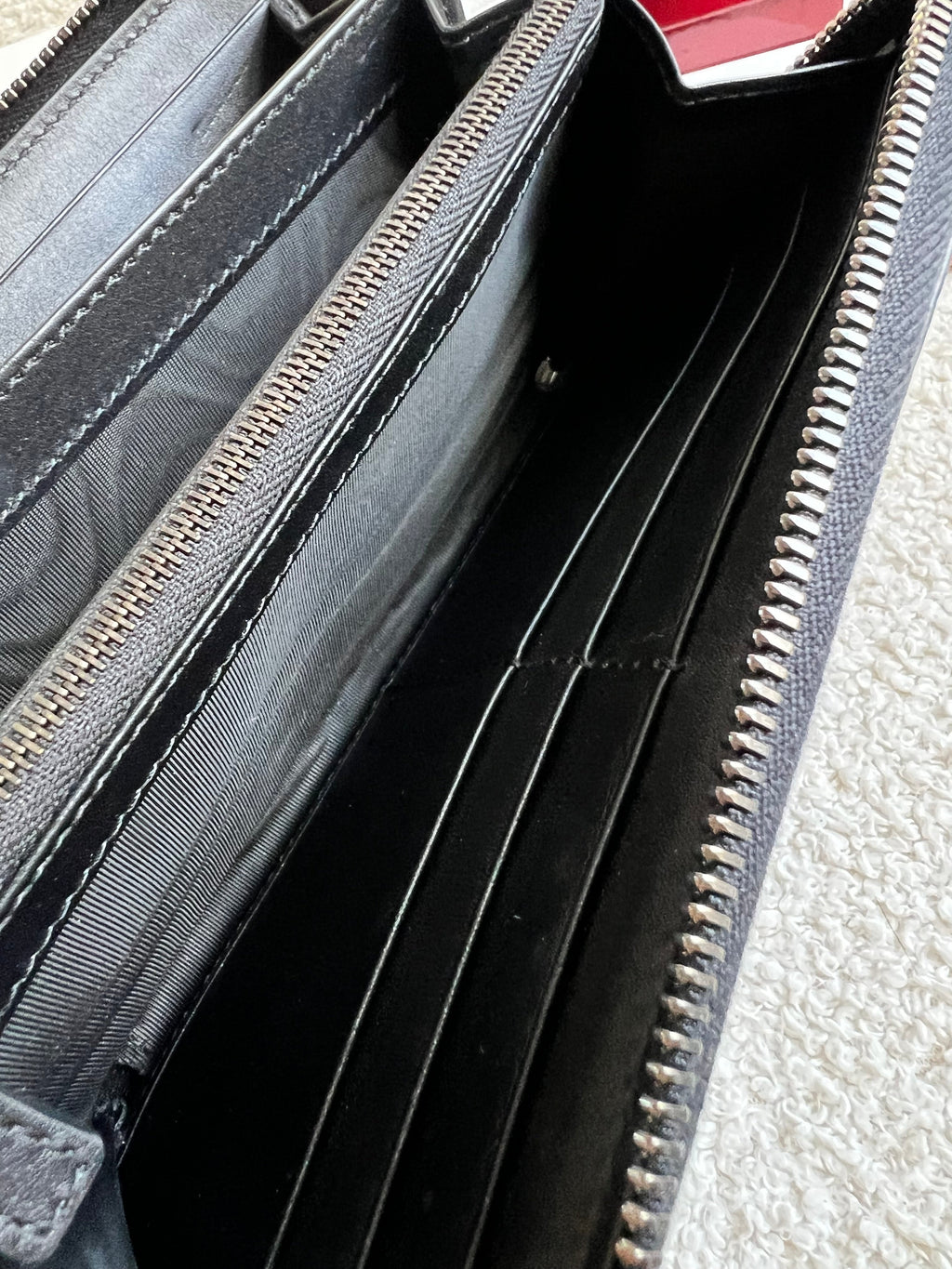 Gucci Black Grey GG Canvas zip around wallet