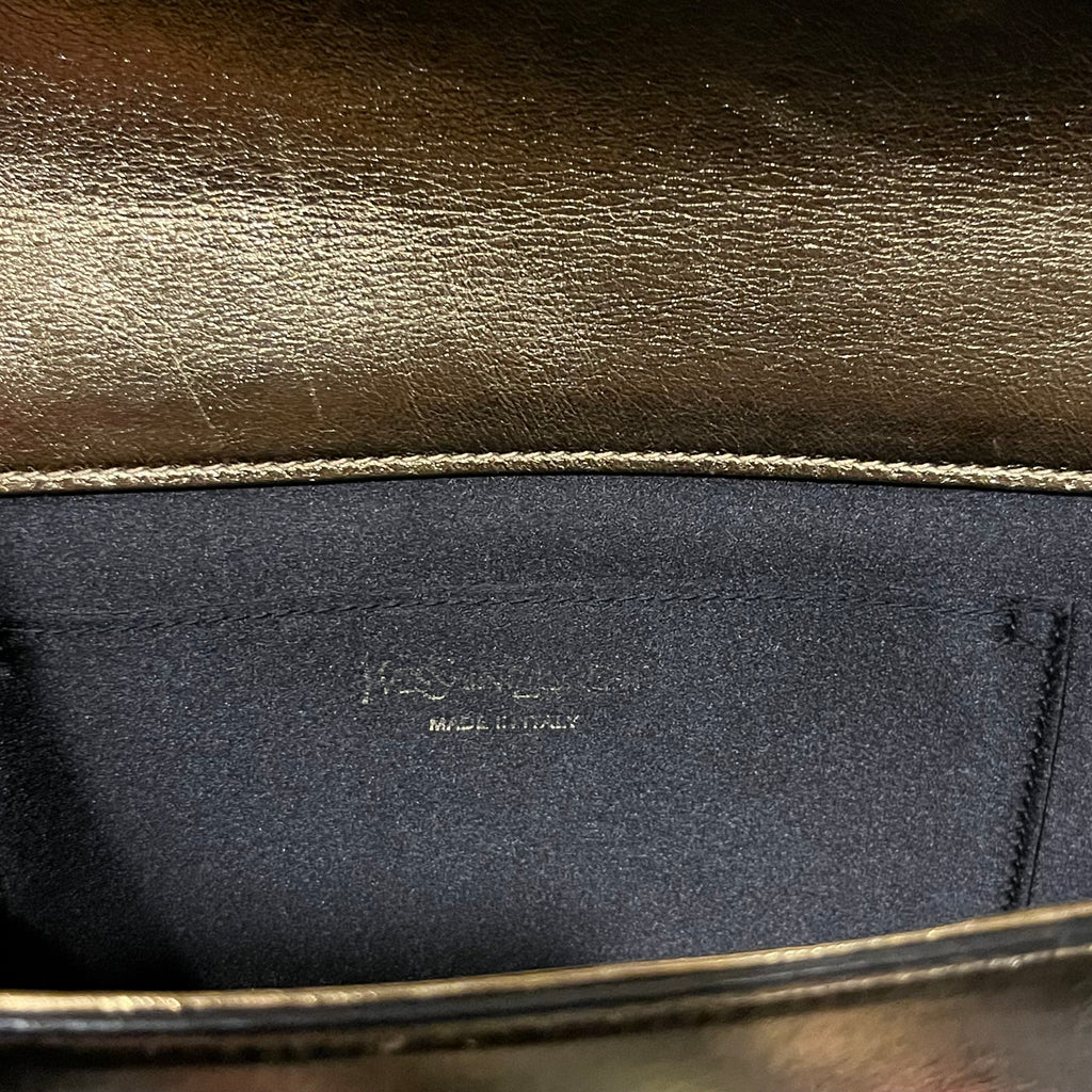 SAINT LAURENT Belle De Jour Large Gold Metallic Calfskin Monogram Clutch