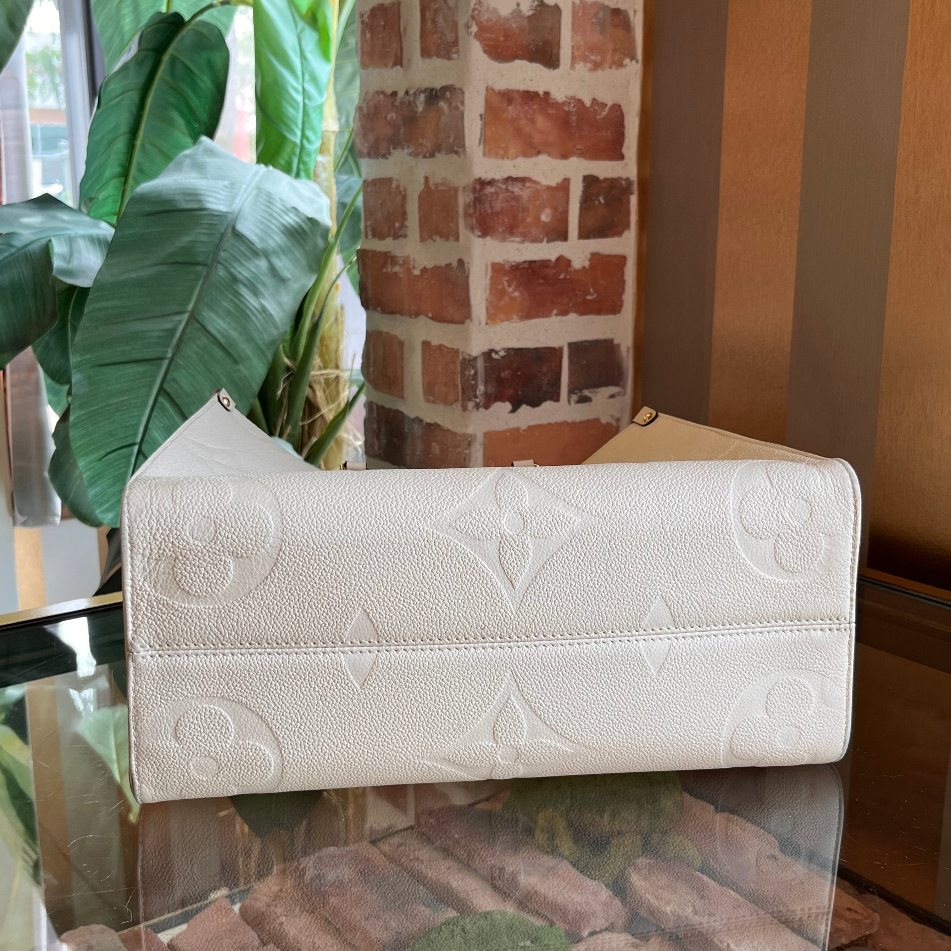 LOUIS VUITTON OnTheGo MM Beige Empriente Giant Monogram Leather Tote