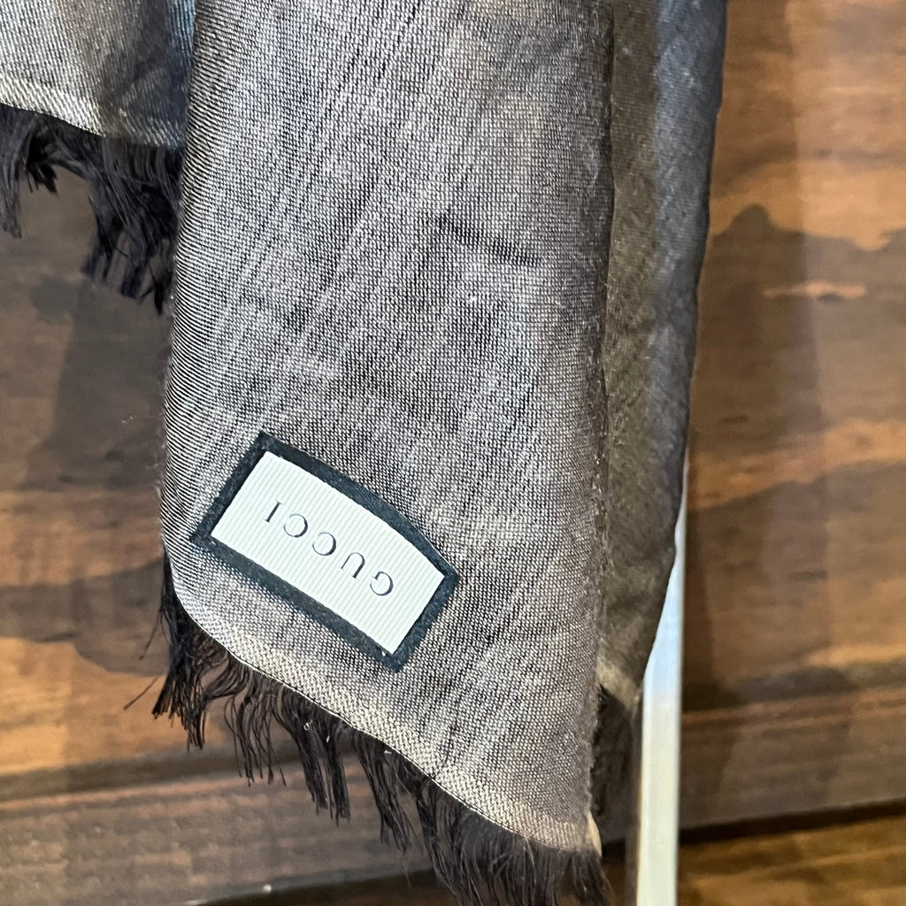 GUCCI Dark Gray Metallic GG Monogram Silk & Wool Blend Scarf Shawl