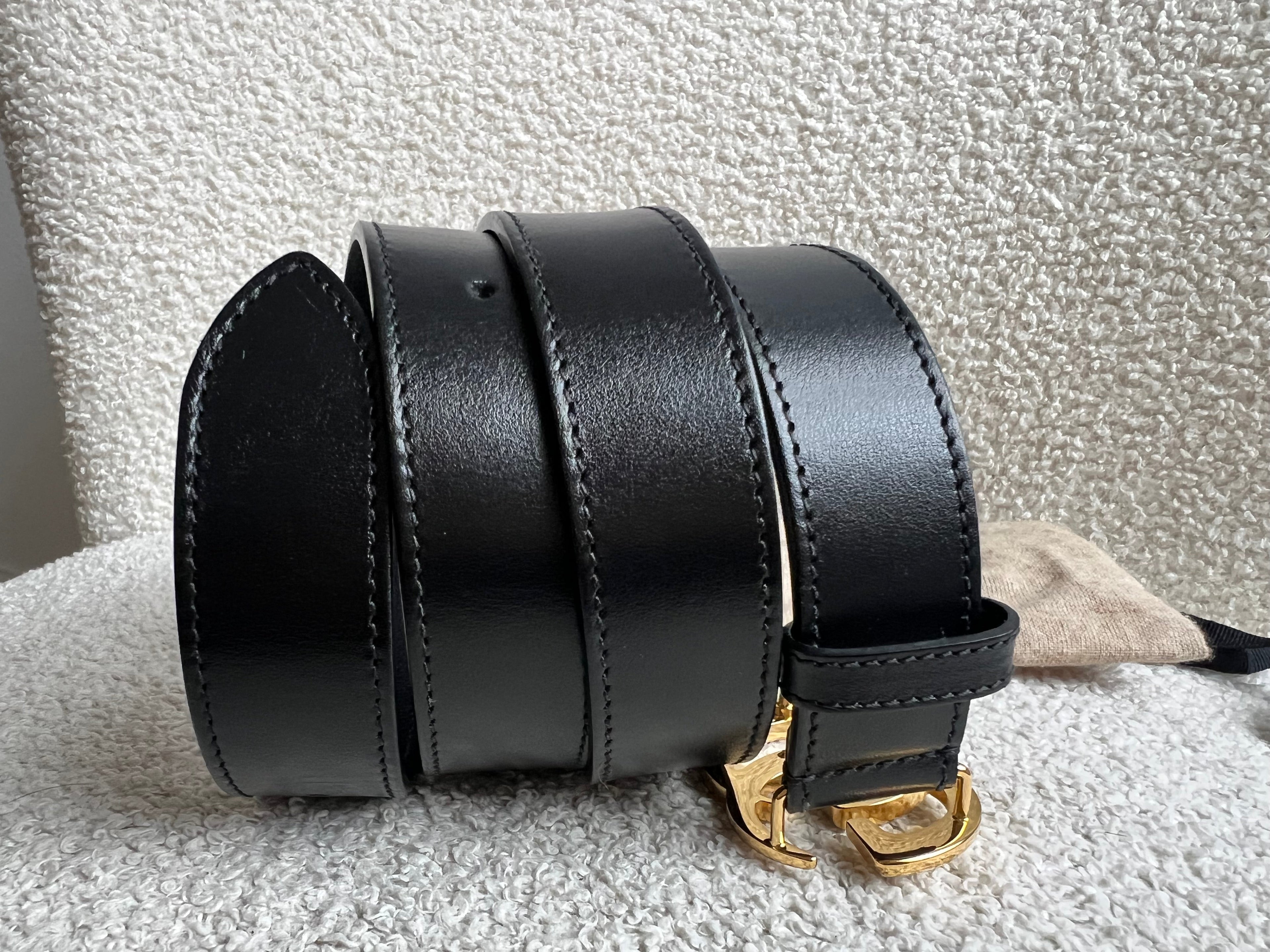 Gucci GG Marmont Black Leather Belt with Gold Buckle (RRP £395)