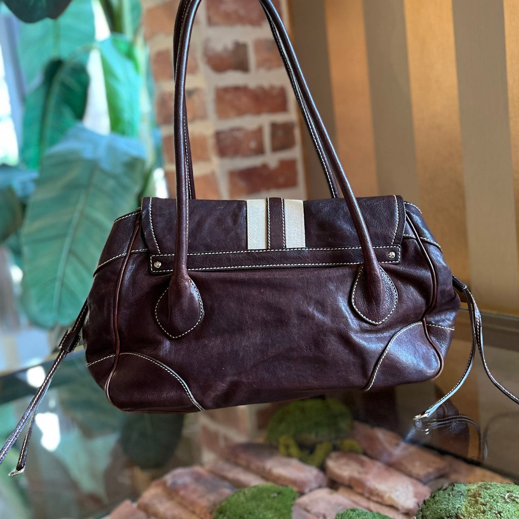 PRADA Buckle Striped Brown Shoulder Bag