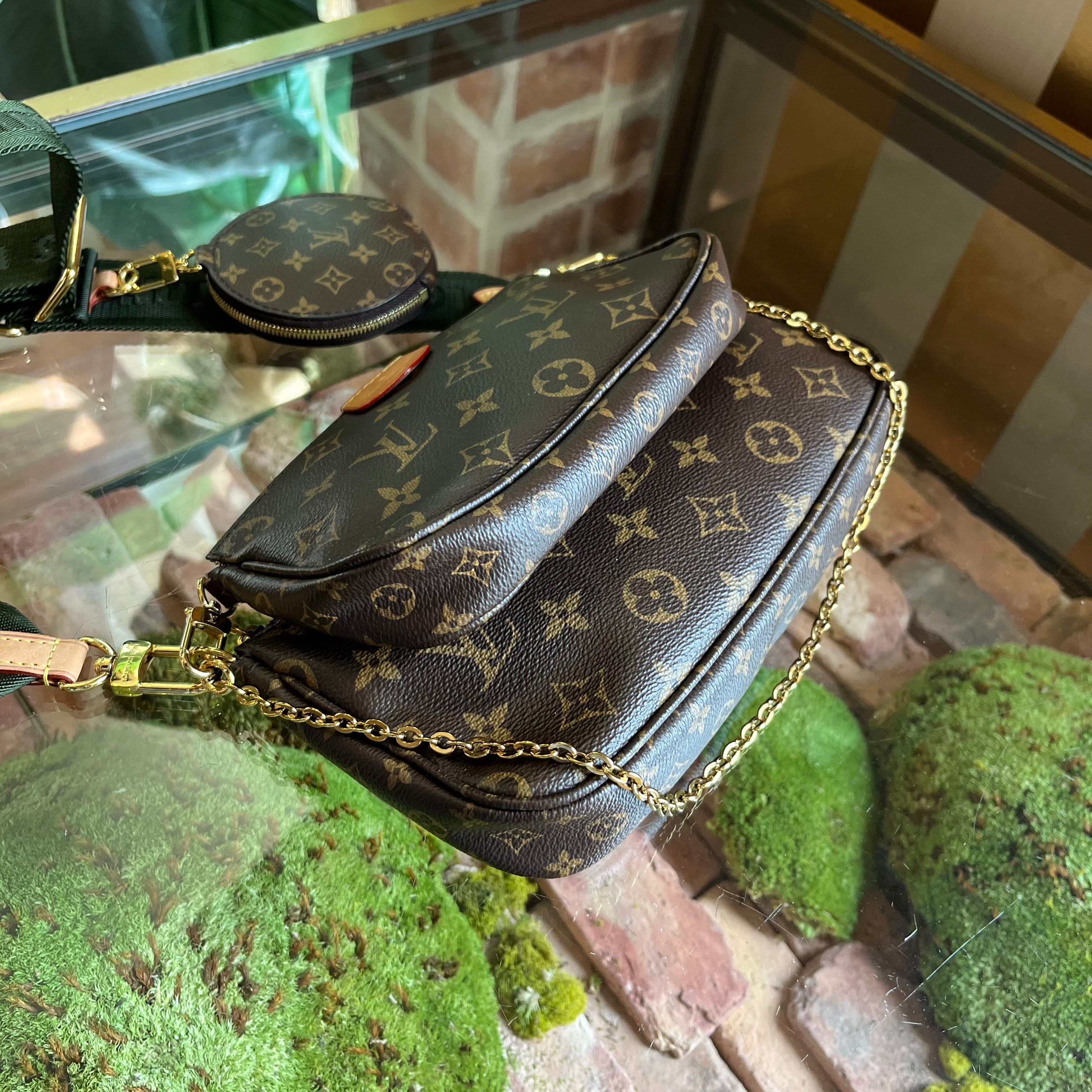 LOUIS VUITTON Multi Pochette Accessories Khaki Brown Monogram Coated Canvas Crossbody Bag