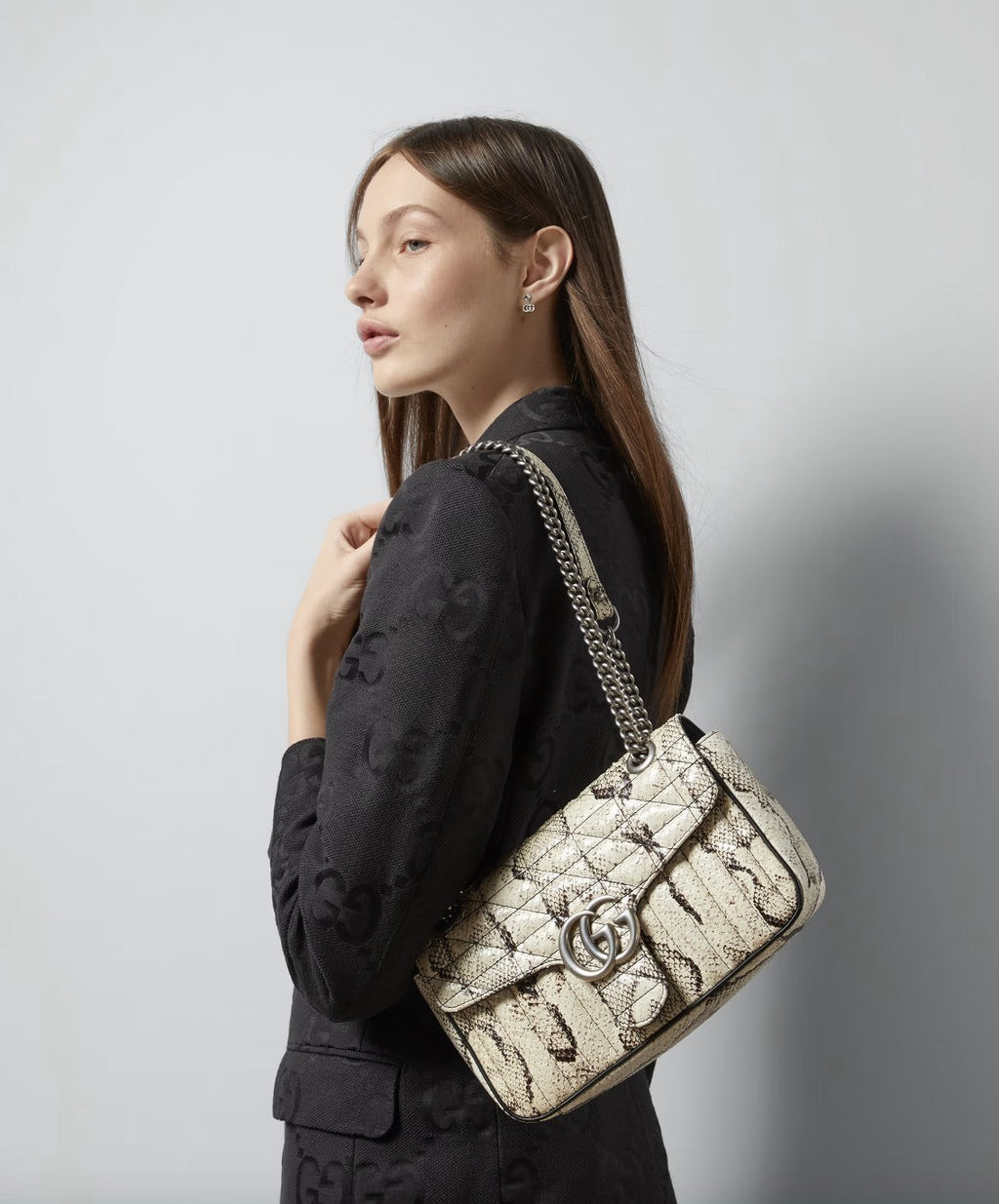 GUCCI GG MARMONT SMALL PYTHON LEATHER SHOULDER BAG