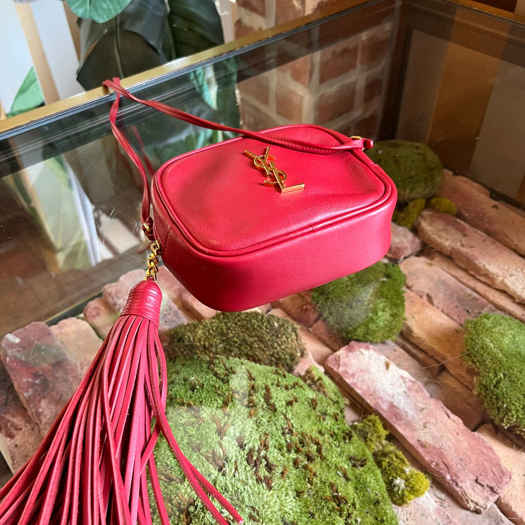 SAINT LAURENT Mini Blogger Red Leather Crossbody Bag