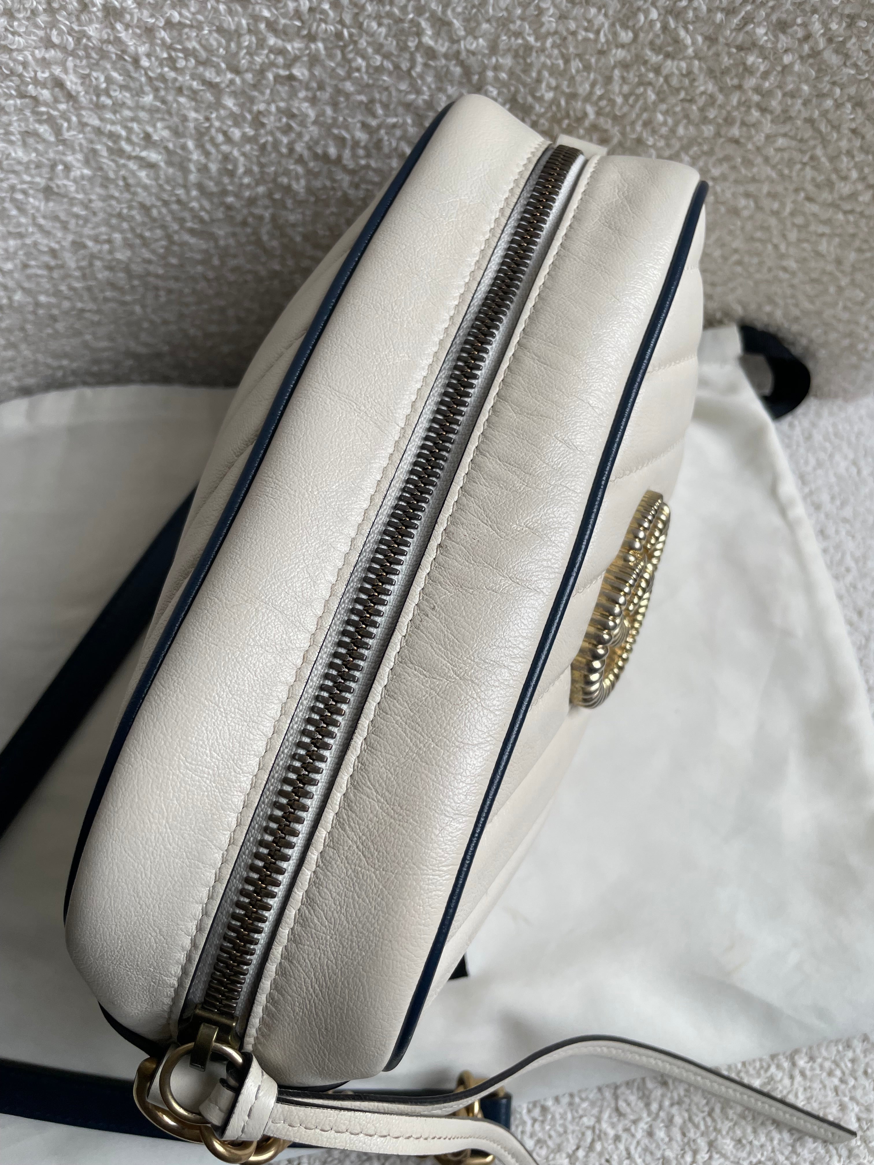 Gucci Torchon GG White Marmont Small Shoulder Bag