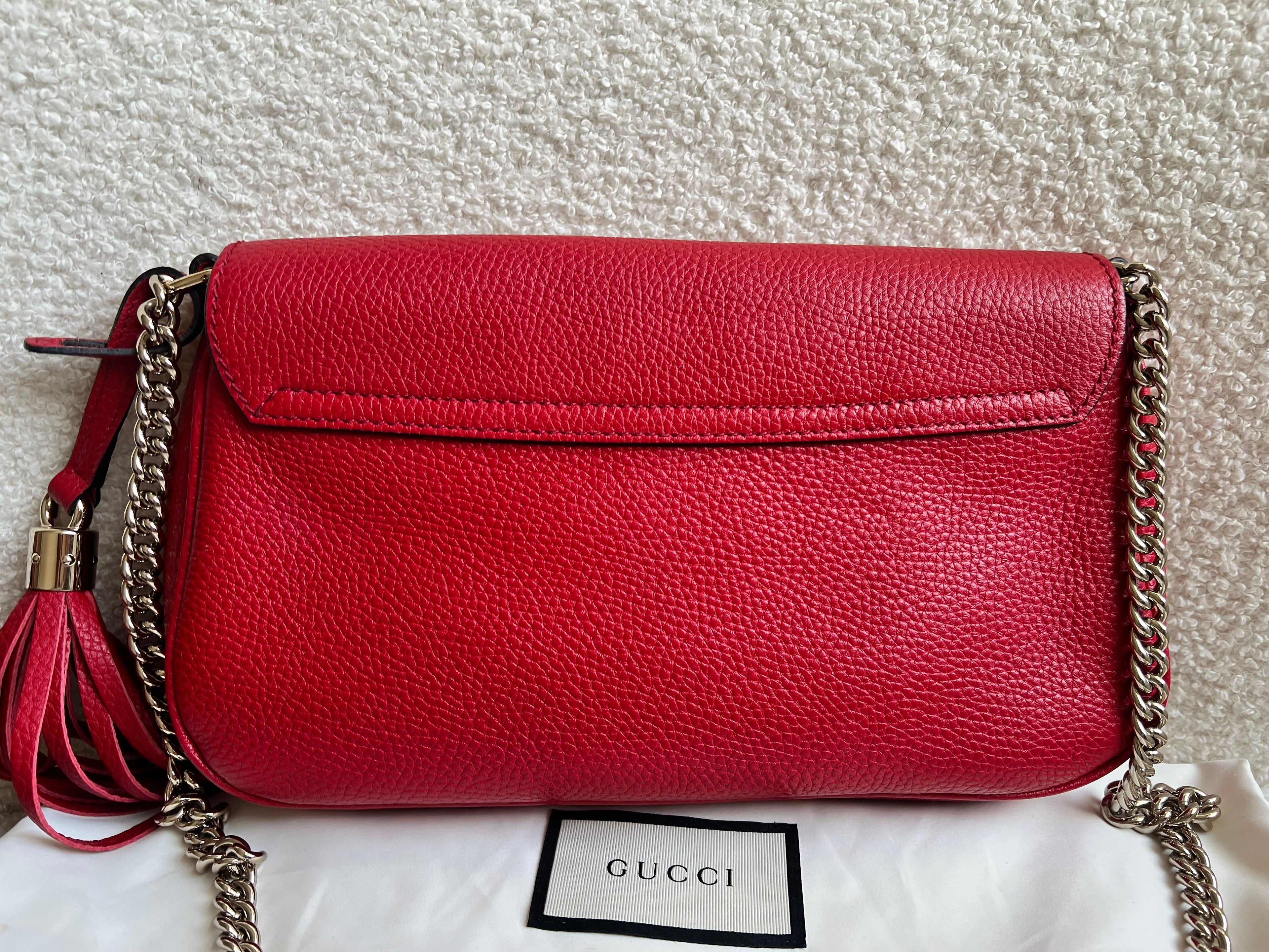 Gucci Red Soho Chain Crossbody Flap Bag