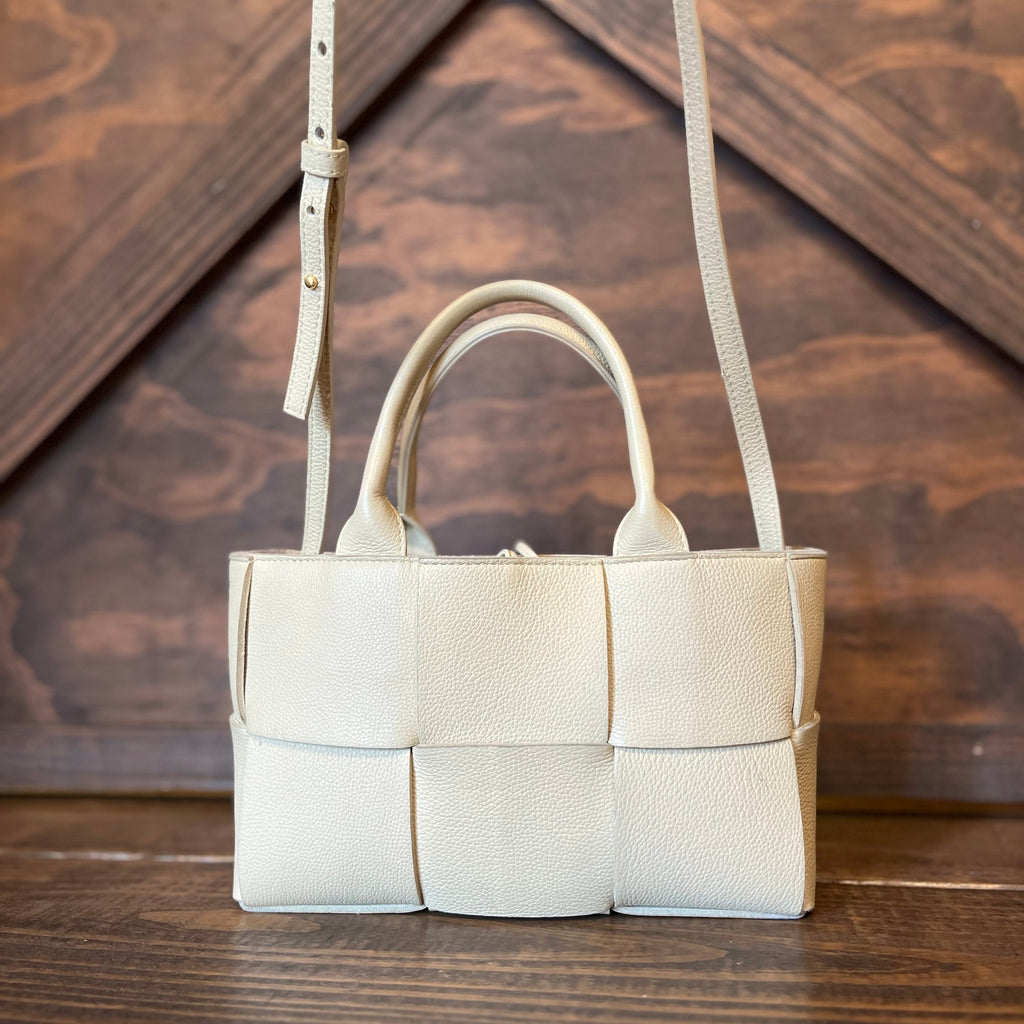 BOTTEGA VENETA Mini Arco Beige Grained Calfskin Tote Bag