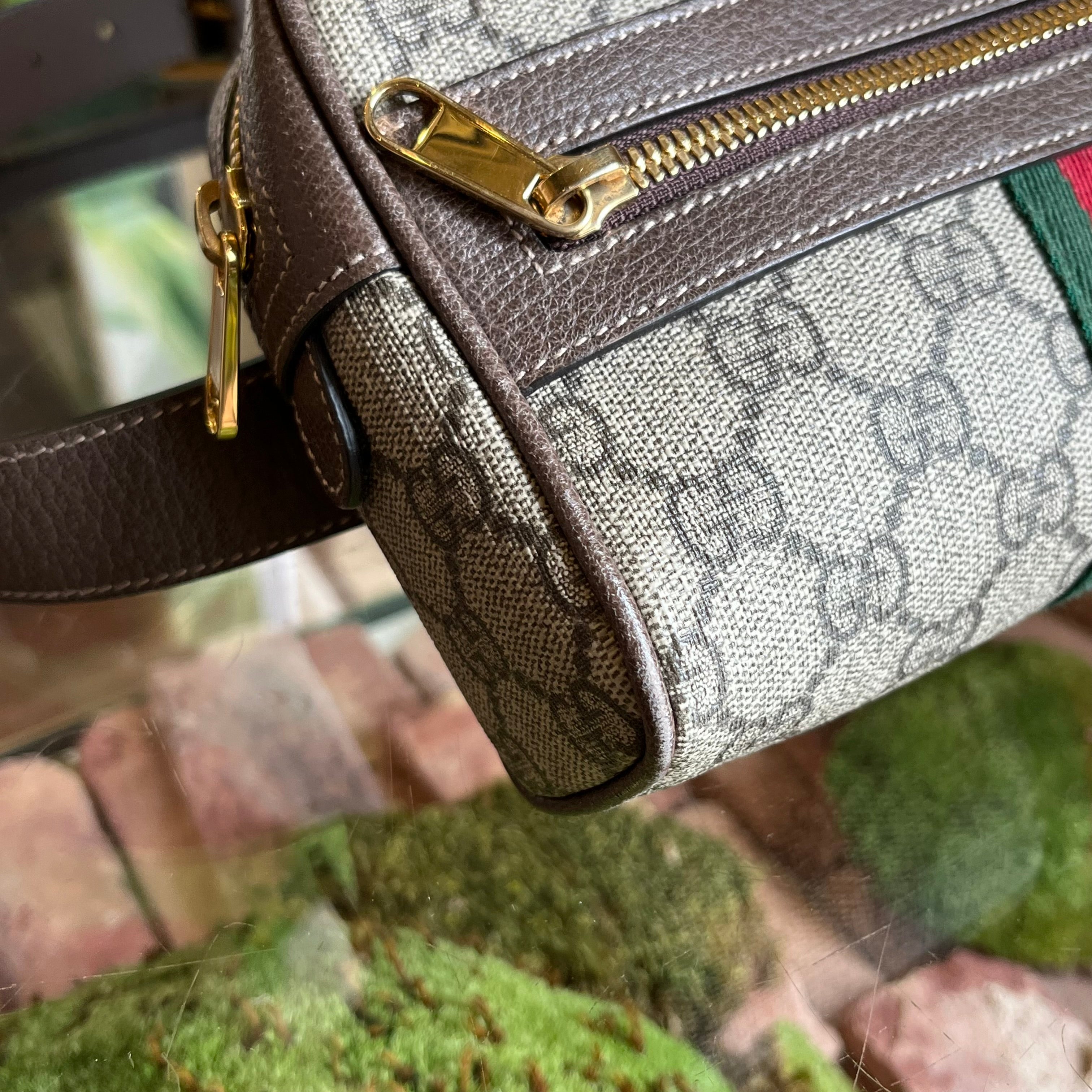 GUCCI Ophidia Beige Ebony GG Supreme Monogram Canvas Belt Bag SZ75/30(2US)