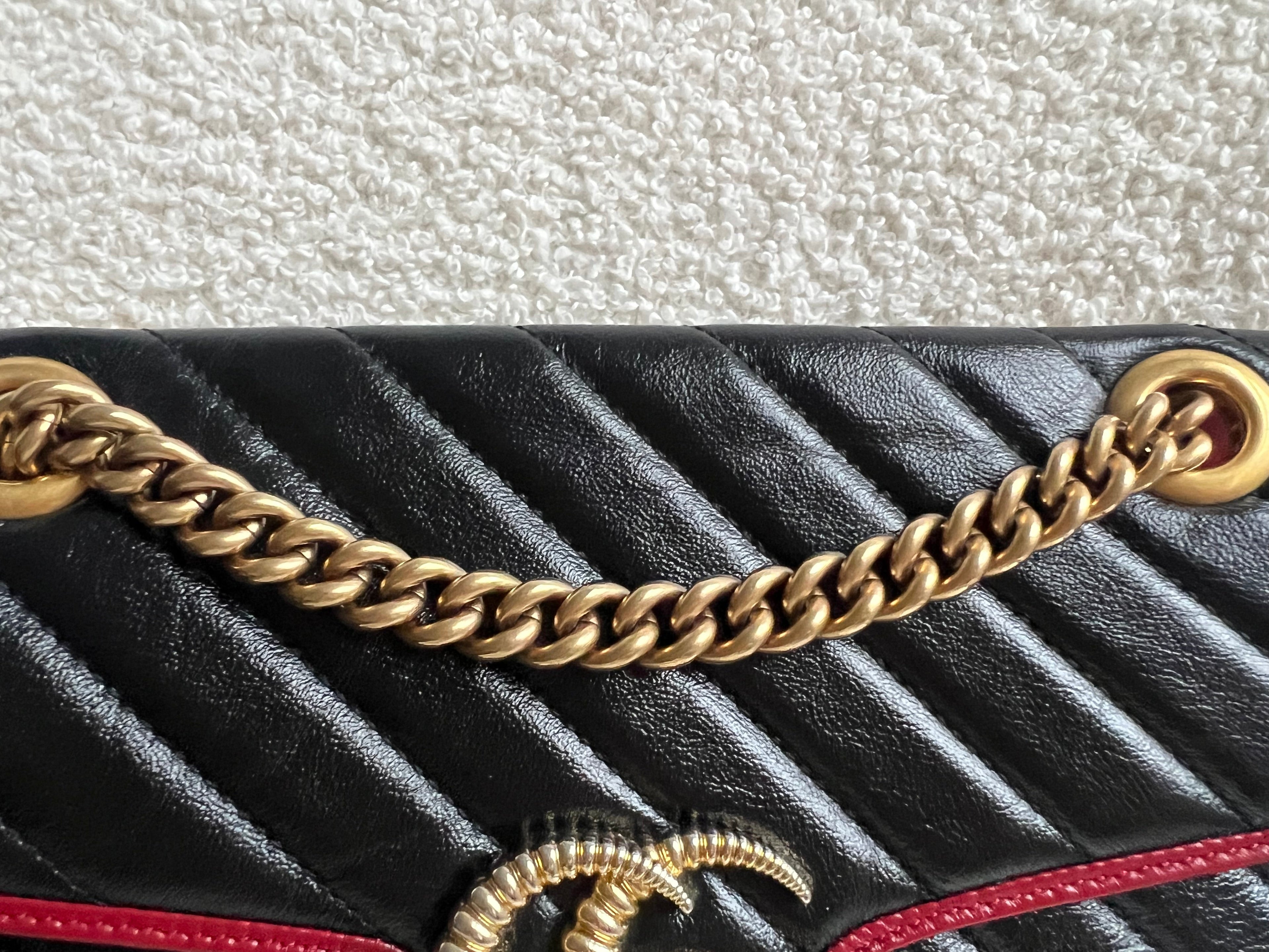 Gucci GG Black and Red Torchon Marmont Small Shoulder Bag