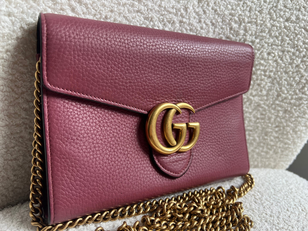 Gucci Rose Pink GG Marmont Chain Wallet (RRP £1195)