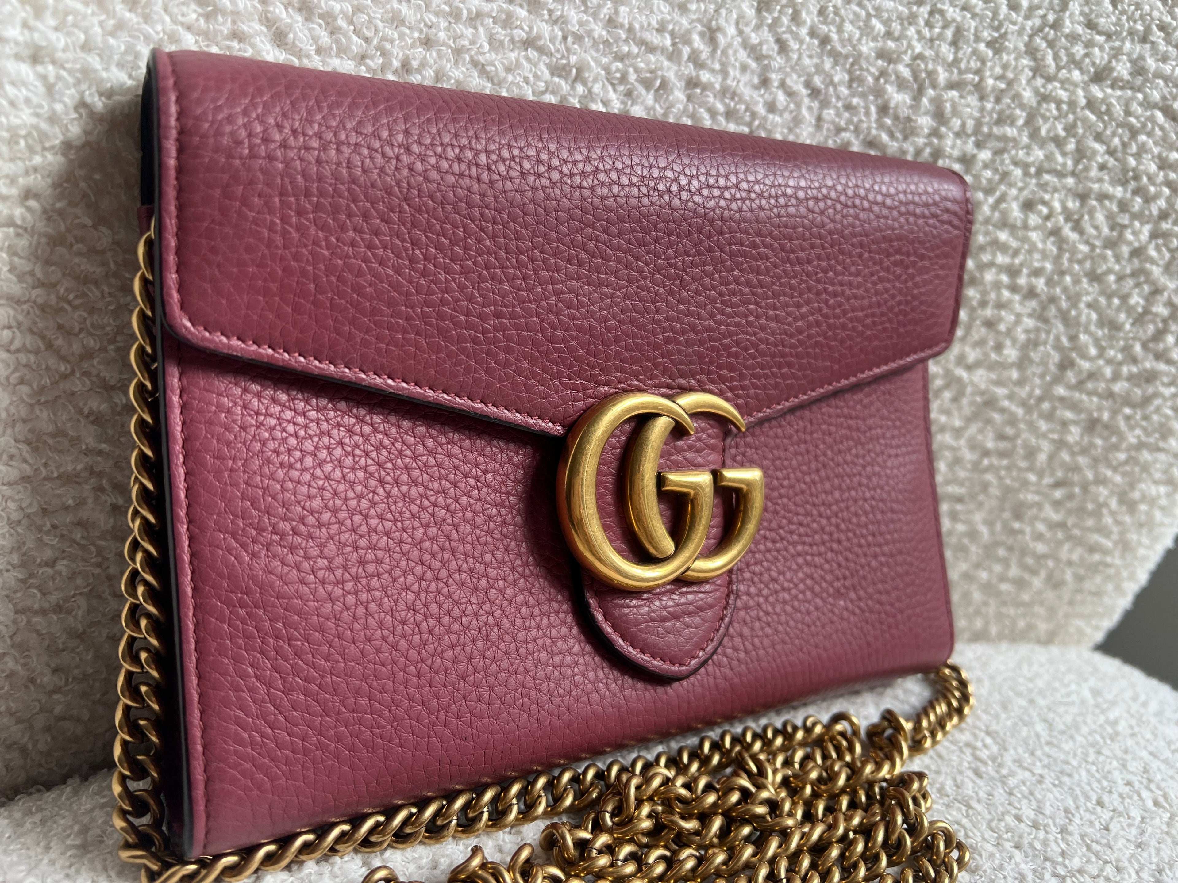 Gucci Rose Pink GG Marmont Chain Wallet (RRP £1195)