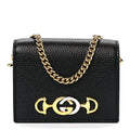 Gucci Zumi GG Black Leather Gold Chain Bi-Fold Mini Wallet