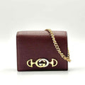 Gucci Zumi Burgundy Leather Gold Chain Bi-Fold  w/box Mini Wallet