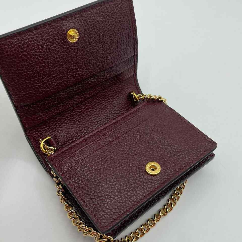 Gucci Zumi Burgundy Leather Gold Chain Bi-Fold  w/box Mini Wallet
