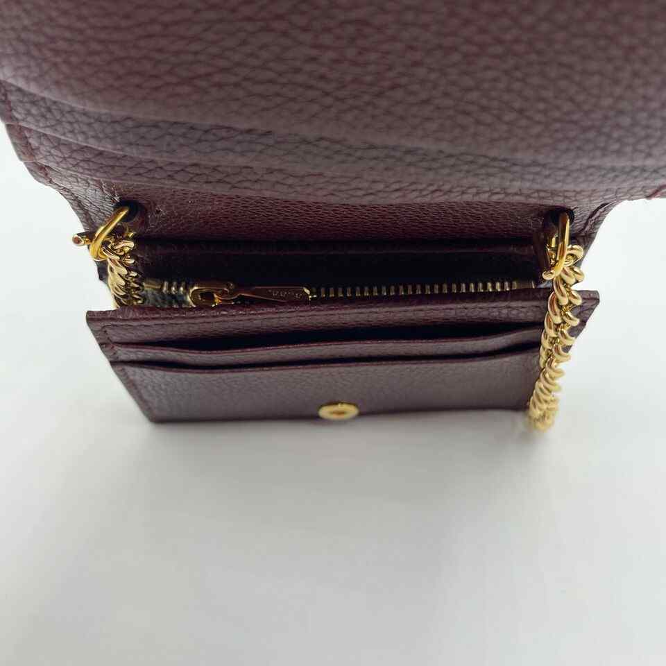 Gucci Zumi Burgundy Leather Gold Chain Bi-Fold  w/box Mini Wallet
