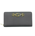 Gucci Zumi Grey Leather Zip Around with Metal GG Logo Wallet