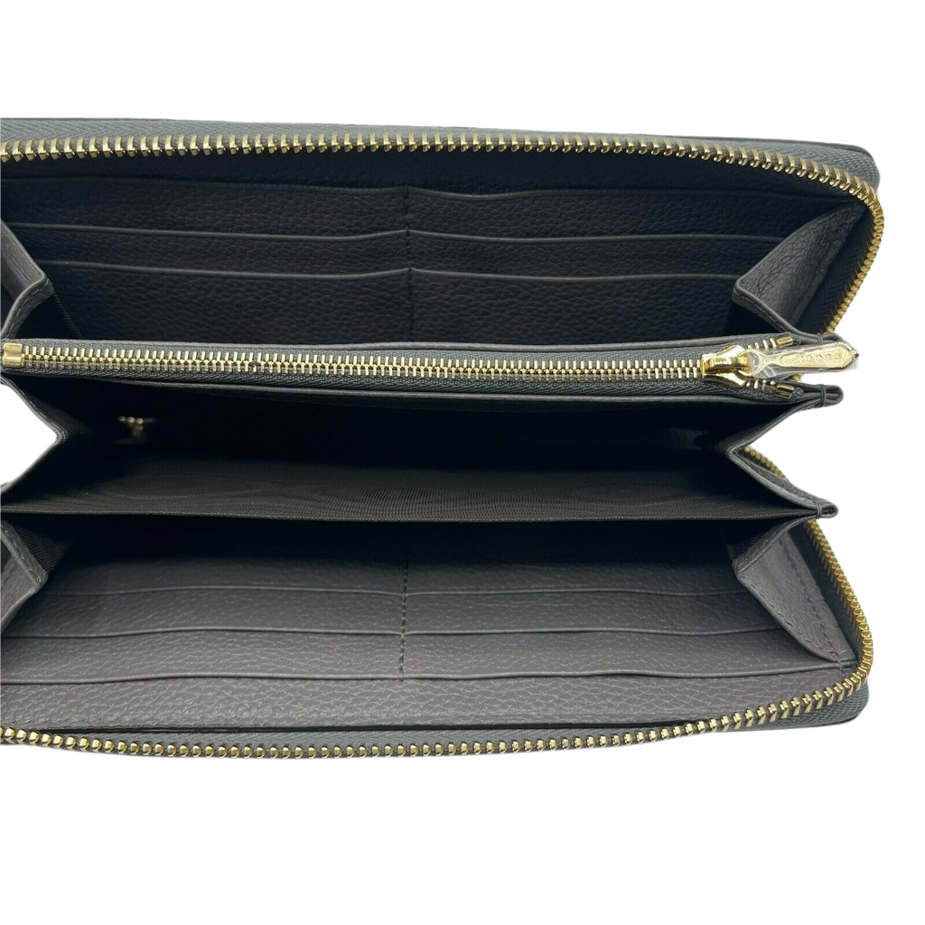 Gucci Zumi Grey Leather Zip Around with Metal GG Logo Wallet