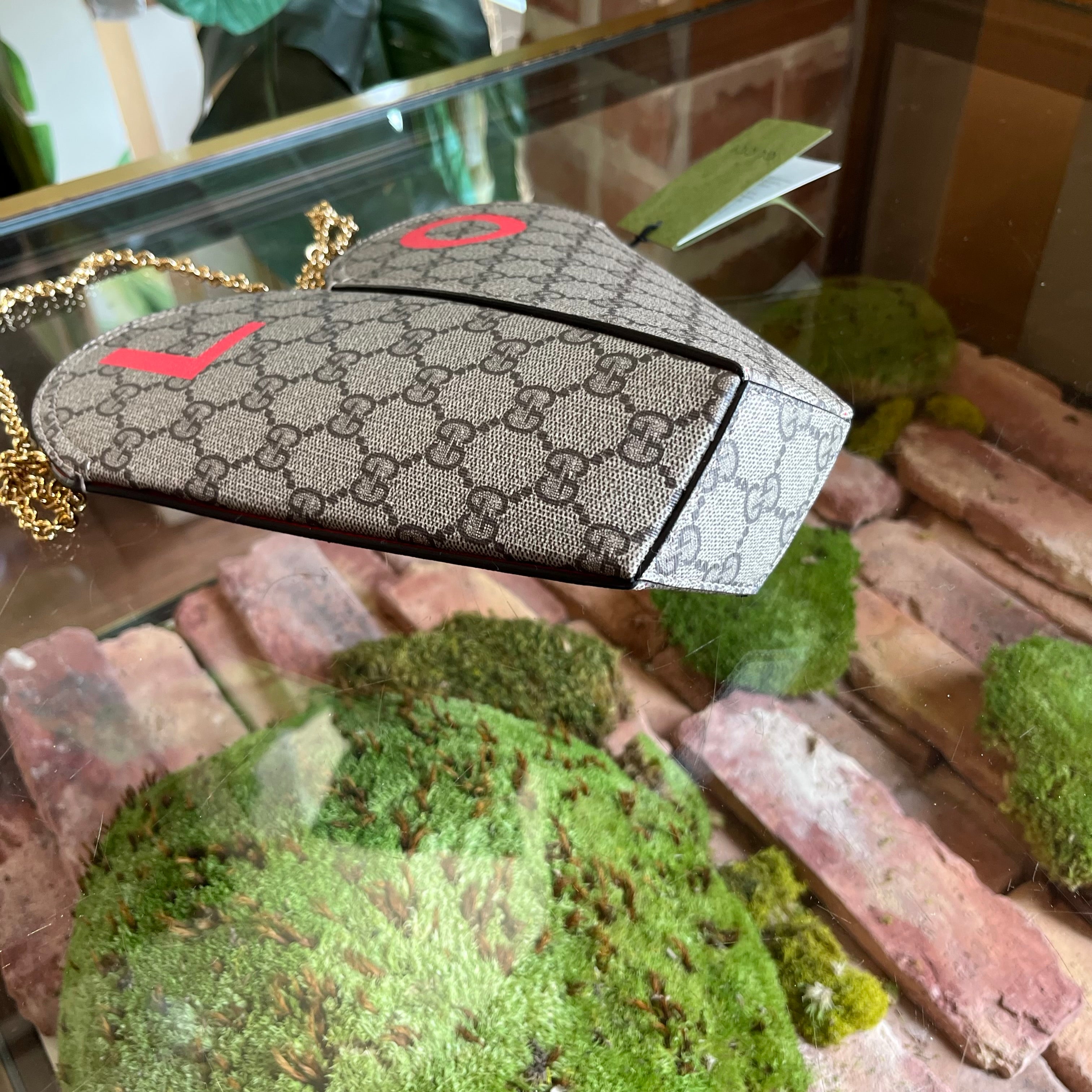 GUCCI Valentine's Day LOVE Heart Beige Ebony GG Coated Canvas Crossbody Bag