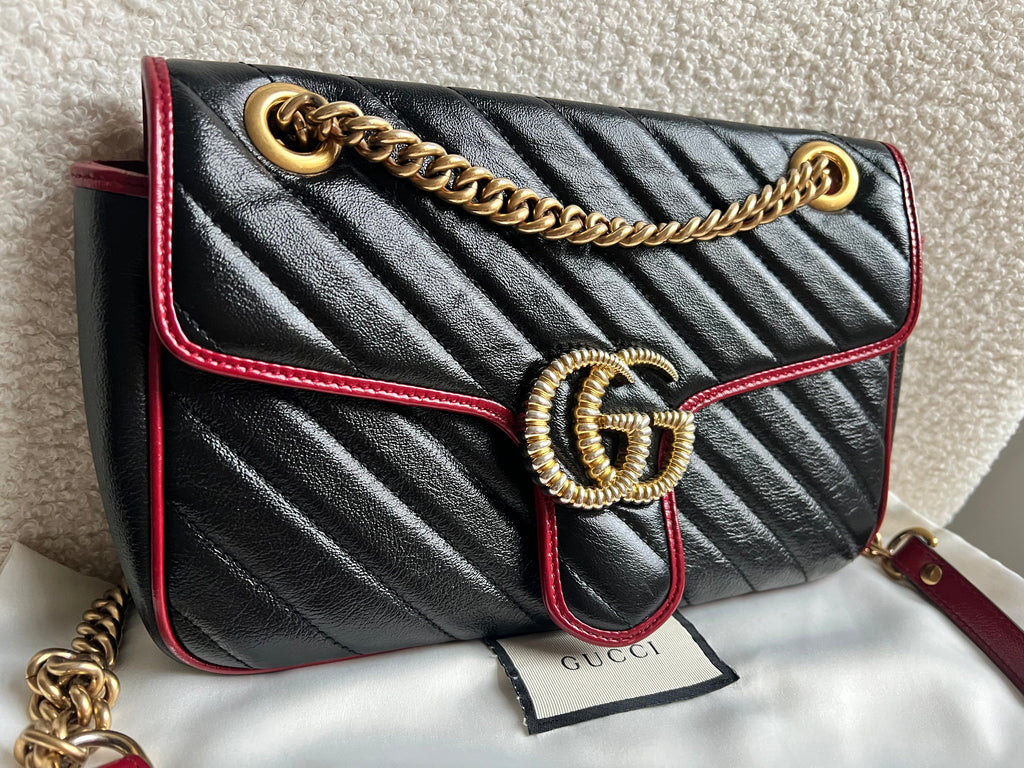 Gucci GG Black and Red Torchon Marmont Small Shoulder Bag