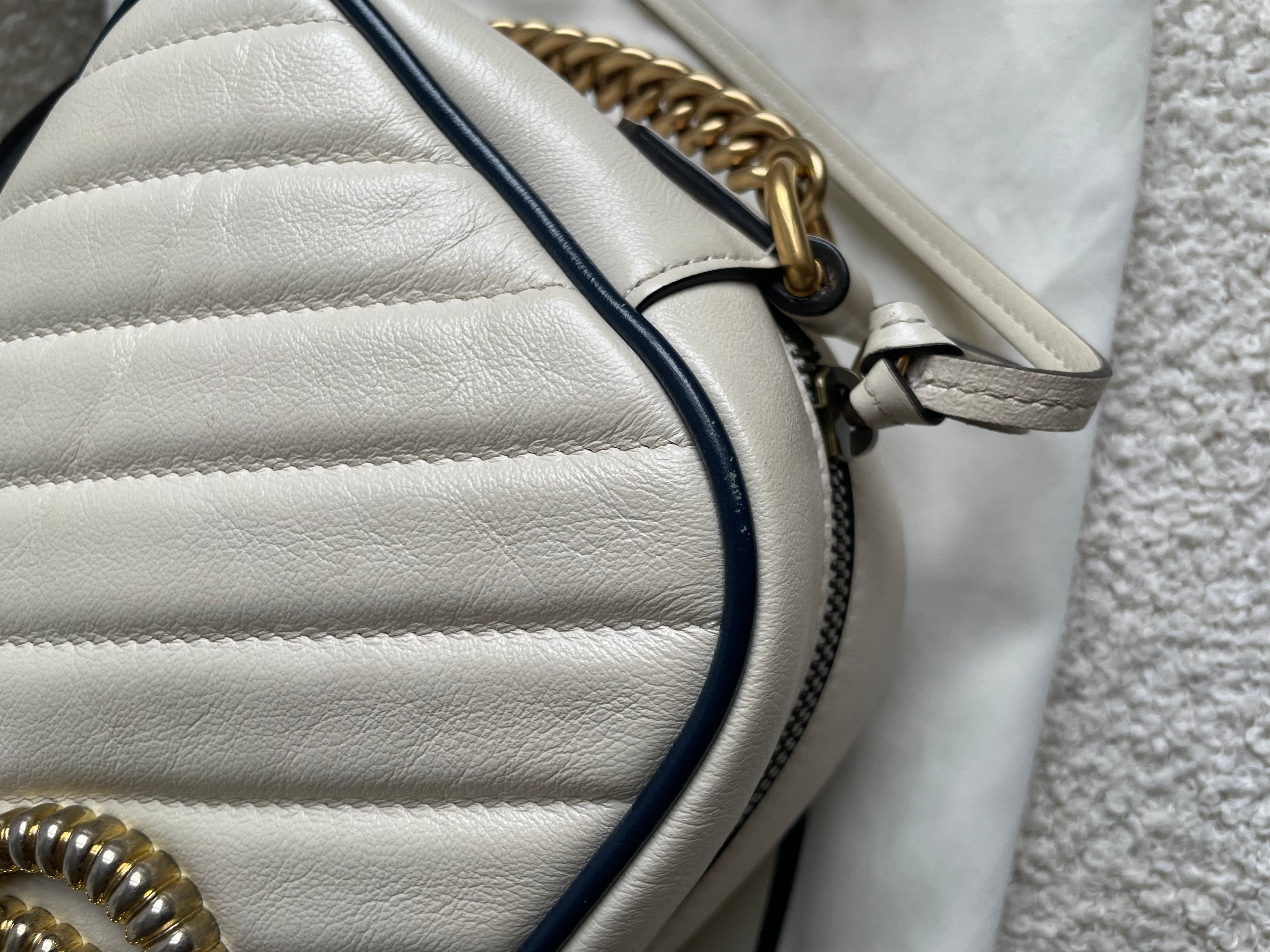 Gucci Torchon GG White Marmont Small Shoulder Bag