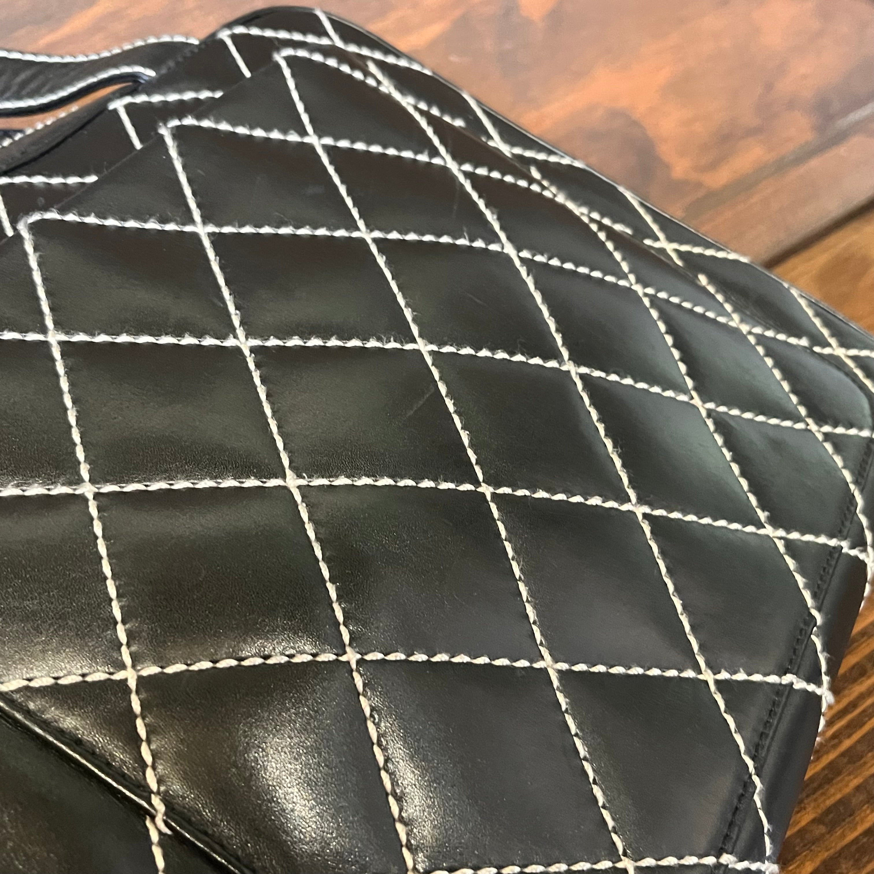 CHANEL Surpiqué Wild Stitch Black Calfskin Leather Tote