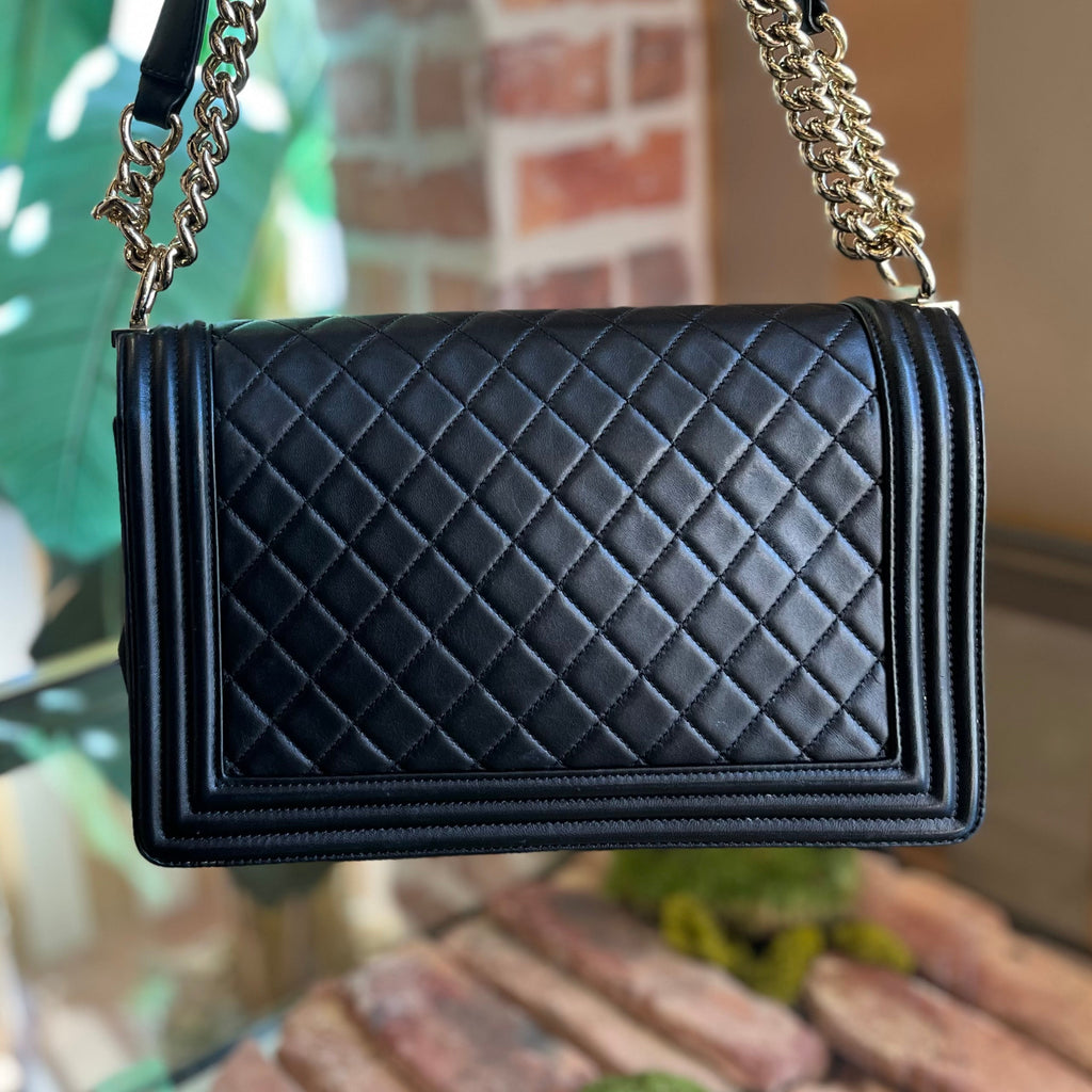 CHANEL Boy New Medium Black Lambskin Shoulder Bag
