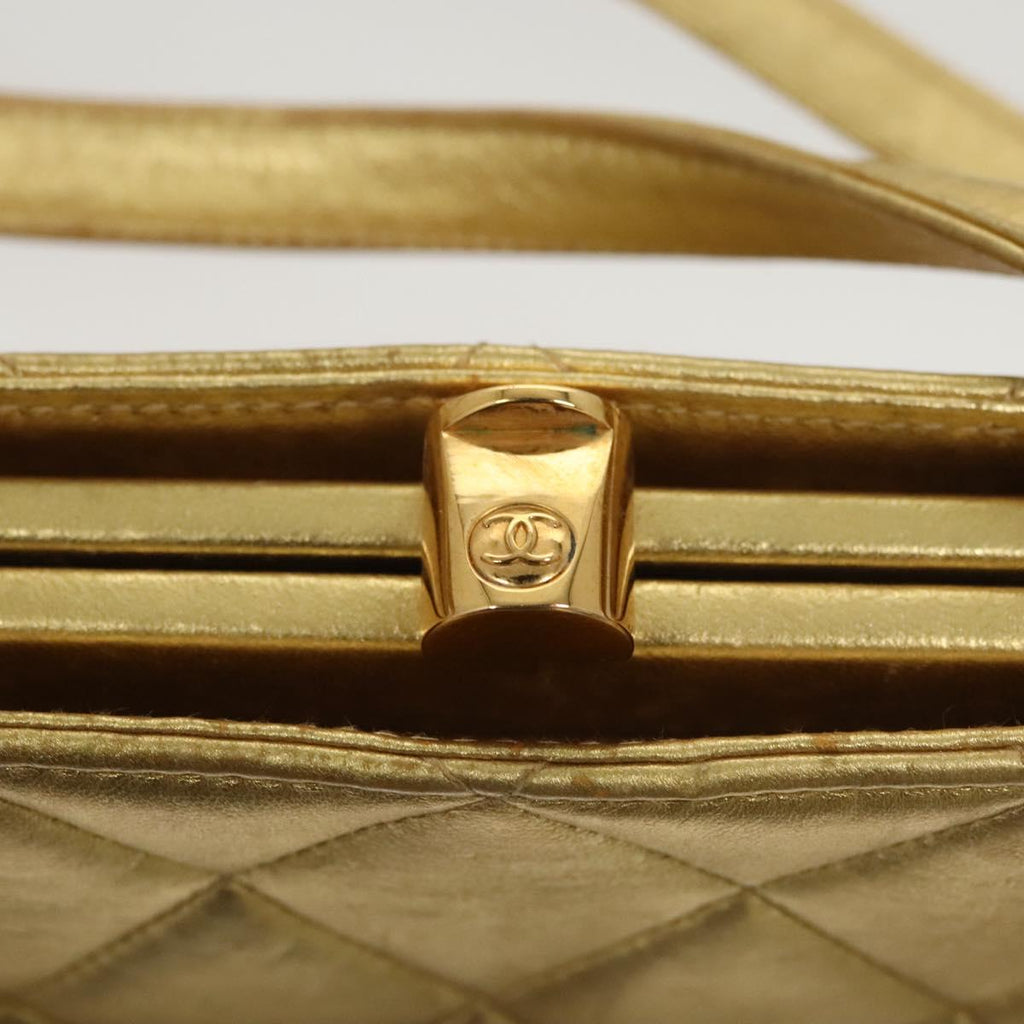 Chanel Matelassé Lambskin Leather Gold Leather Handbag (Pre-Owned)