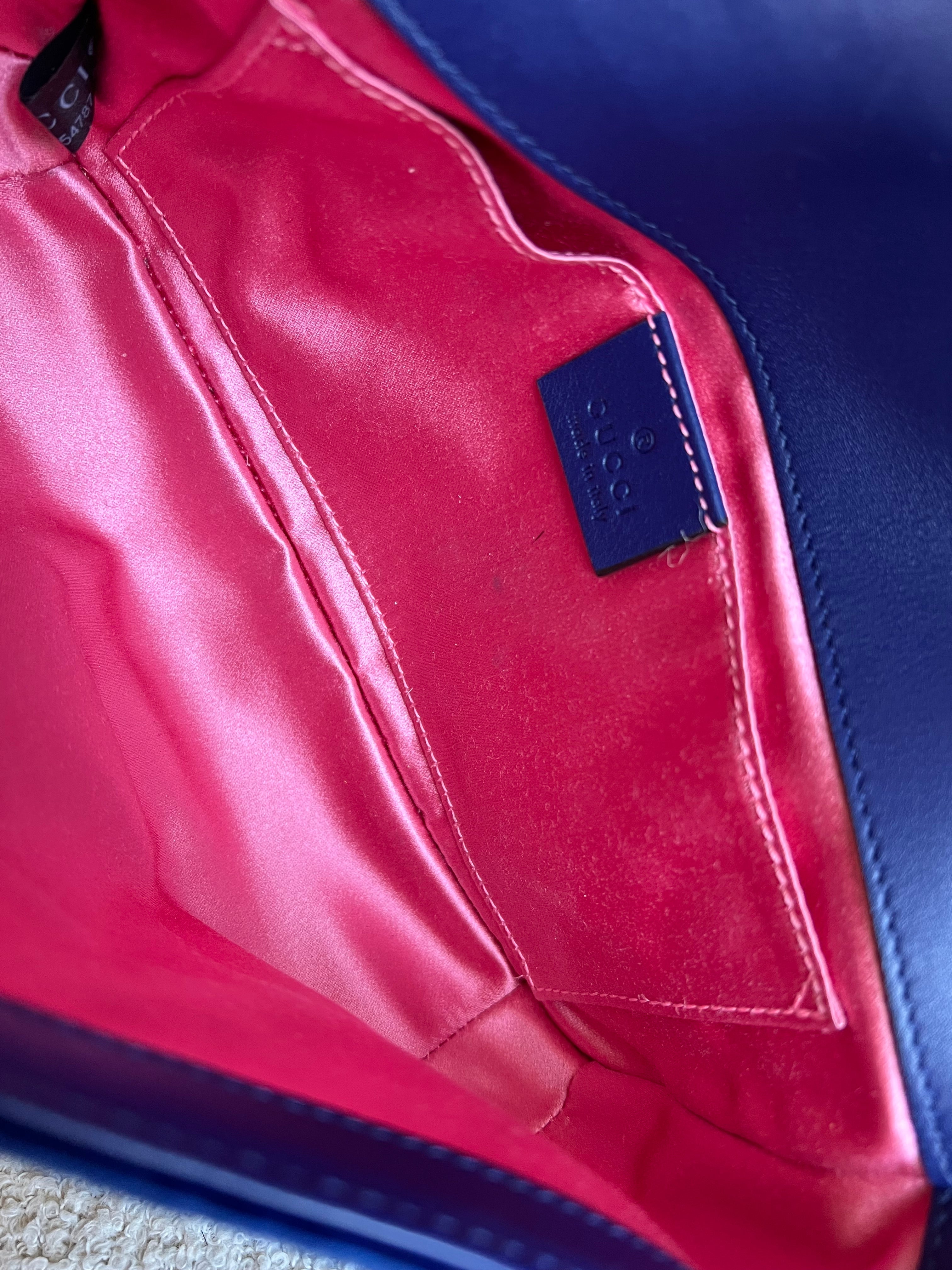 Gucci GG Blue Mini Velvet Marmont Mini Shoulder Bag