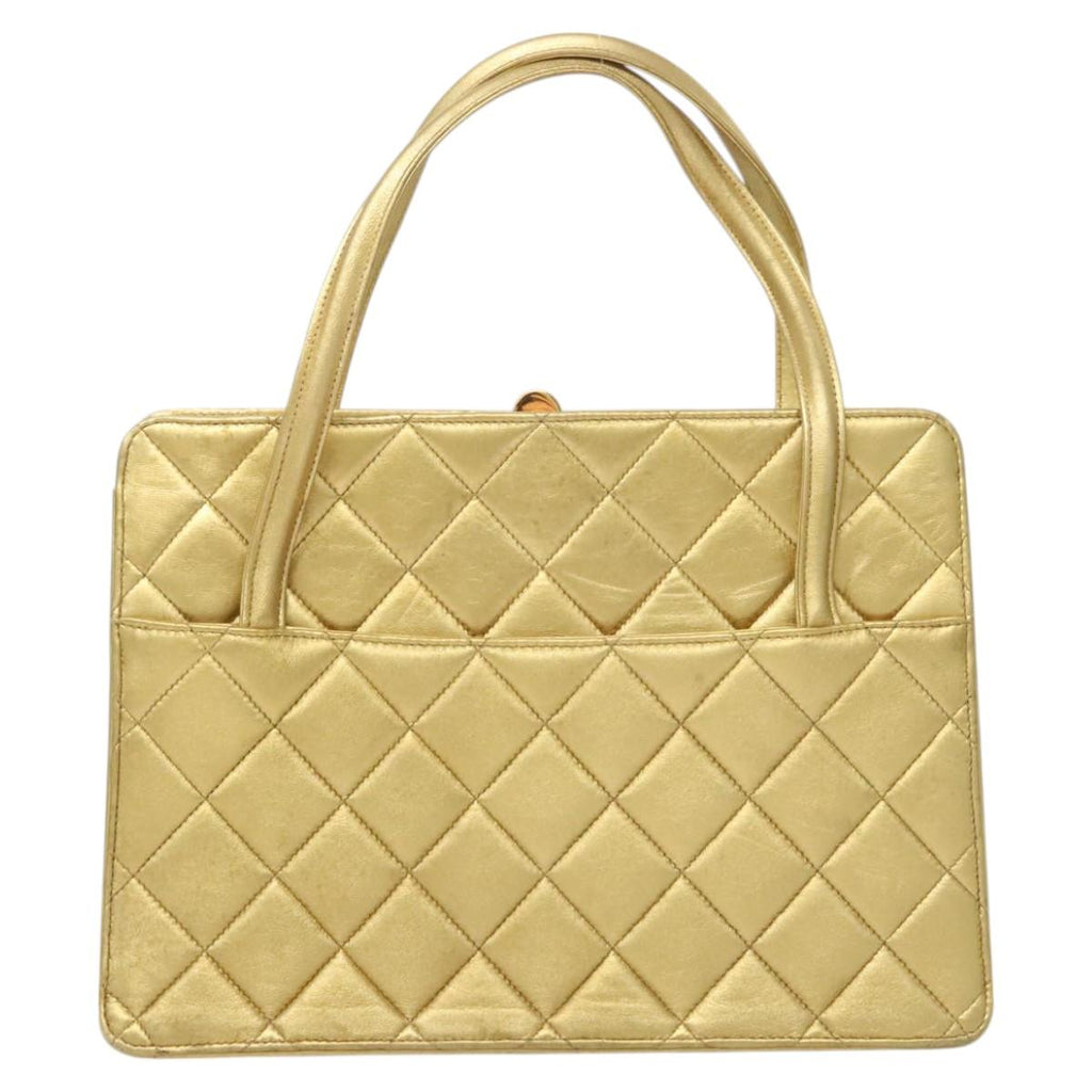 Chanel Matelassé Lambskin Leather Gold Leather Handbag (Pre-Owned)