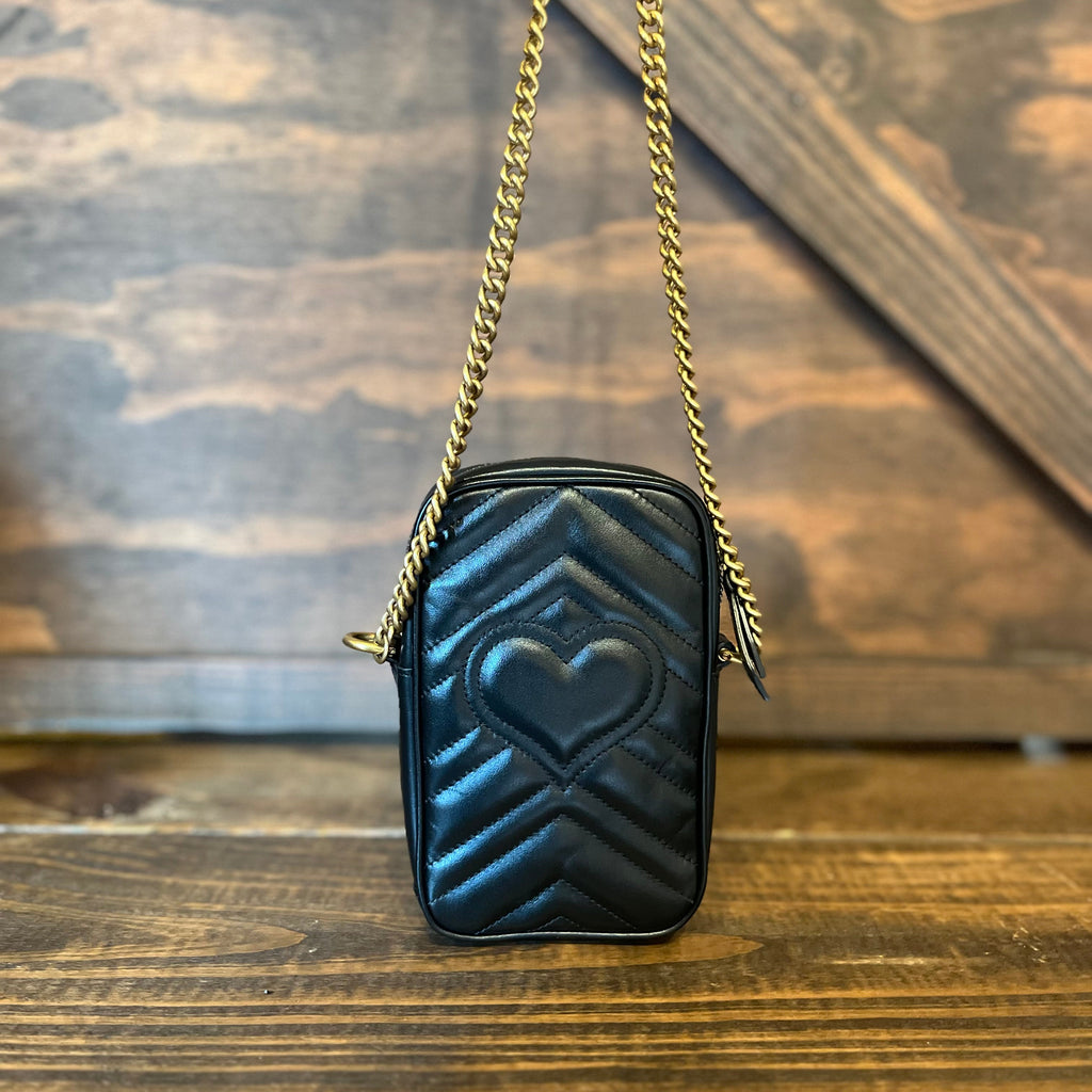 GUCCI GG Marmont Mini Matelassé Leather Vertical Phone Crossbody Bag