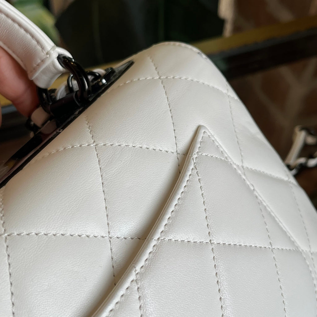 CHANEL Small Trendy CC Flap White Quilted Lambskin Leather Top Handle Bag