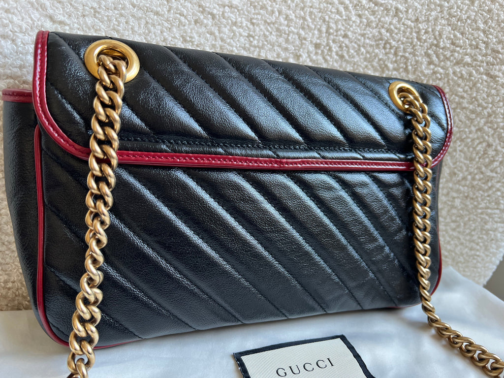 Gucci GG Black and Red Torchon Marmont Small Shoulder Bag